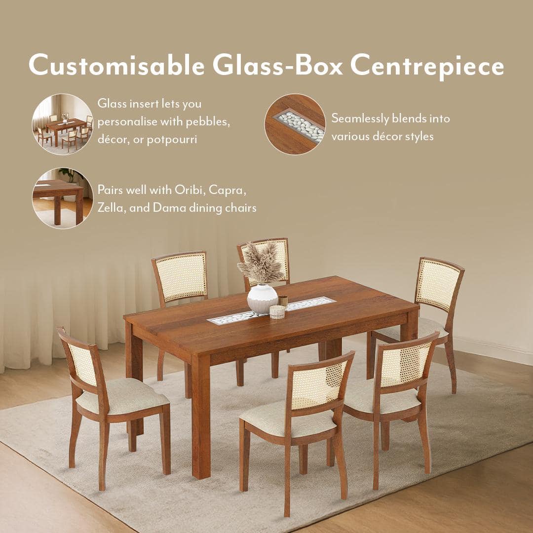 Brighton XL 6 Seater Dining Table In Amber Walnut Finish