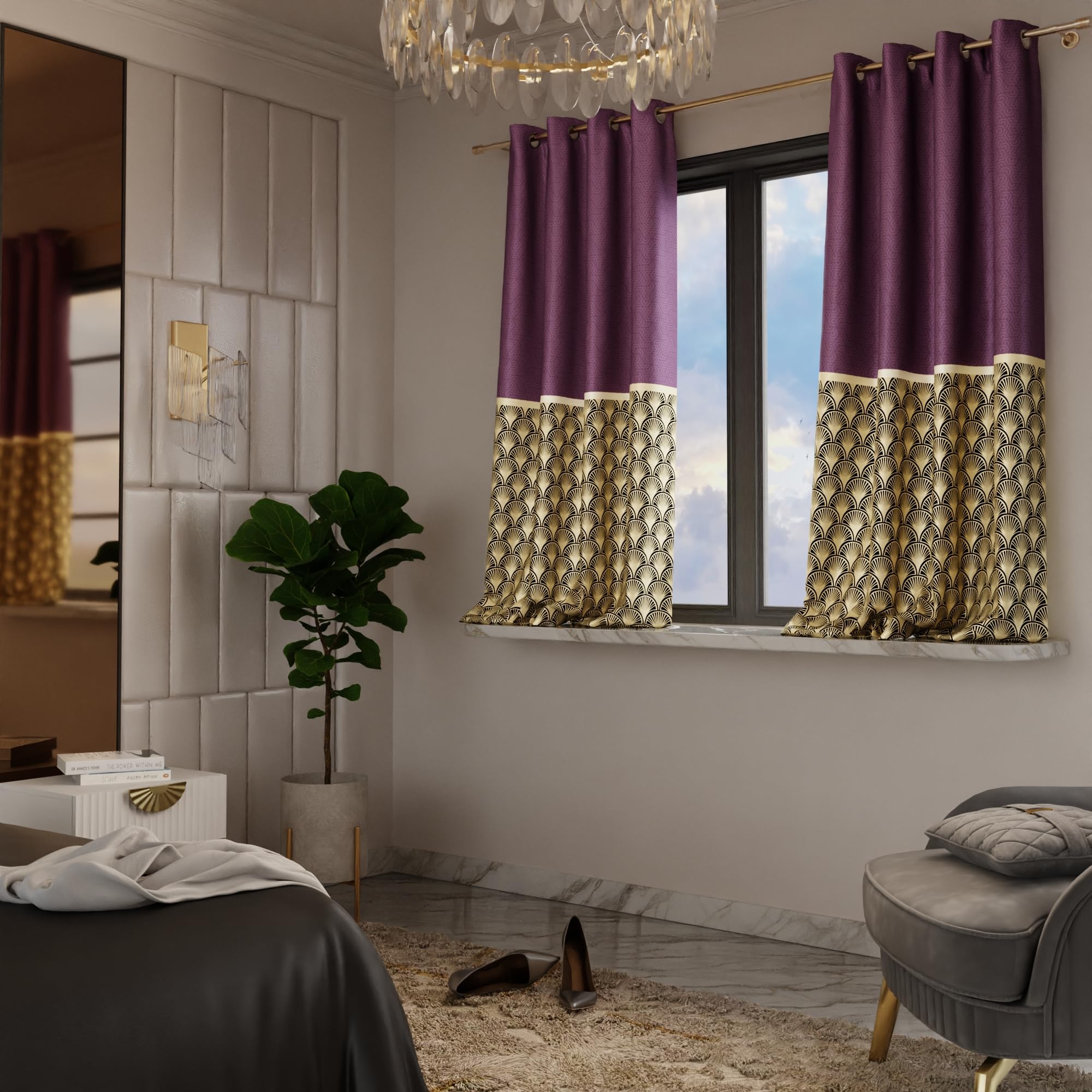 Stoa Paris Satin Window Curtain, 70% Blackout Curtains,   Privacy Lining, Pack of 2, Versailles - Royal Rouge with Back Lining - Stoa Paris