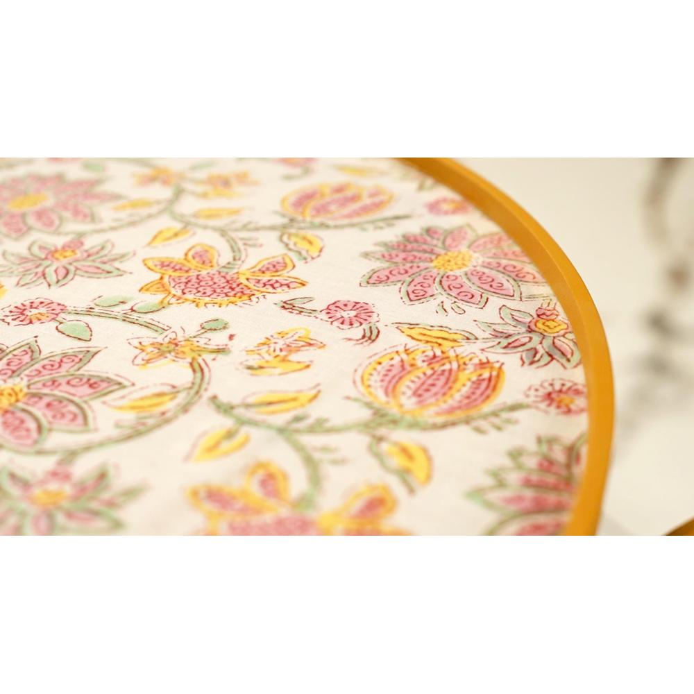 Pink and Yellow Floral Round Nesting Tables with Wooden Legs, Side Tables, Wooden Tables, Living Room Decor by A Tiny Mistake