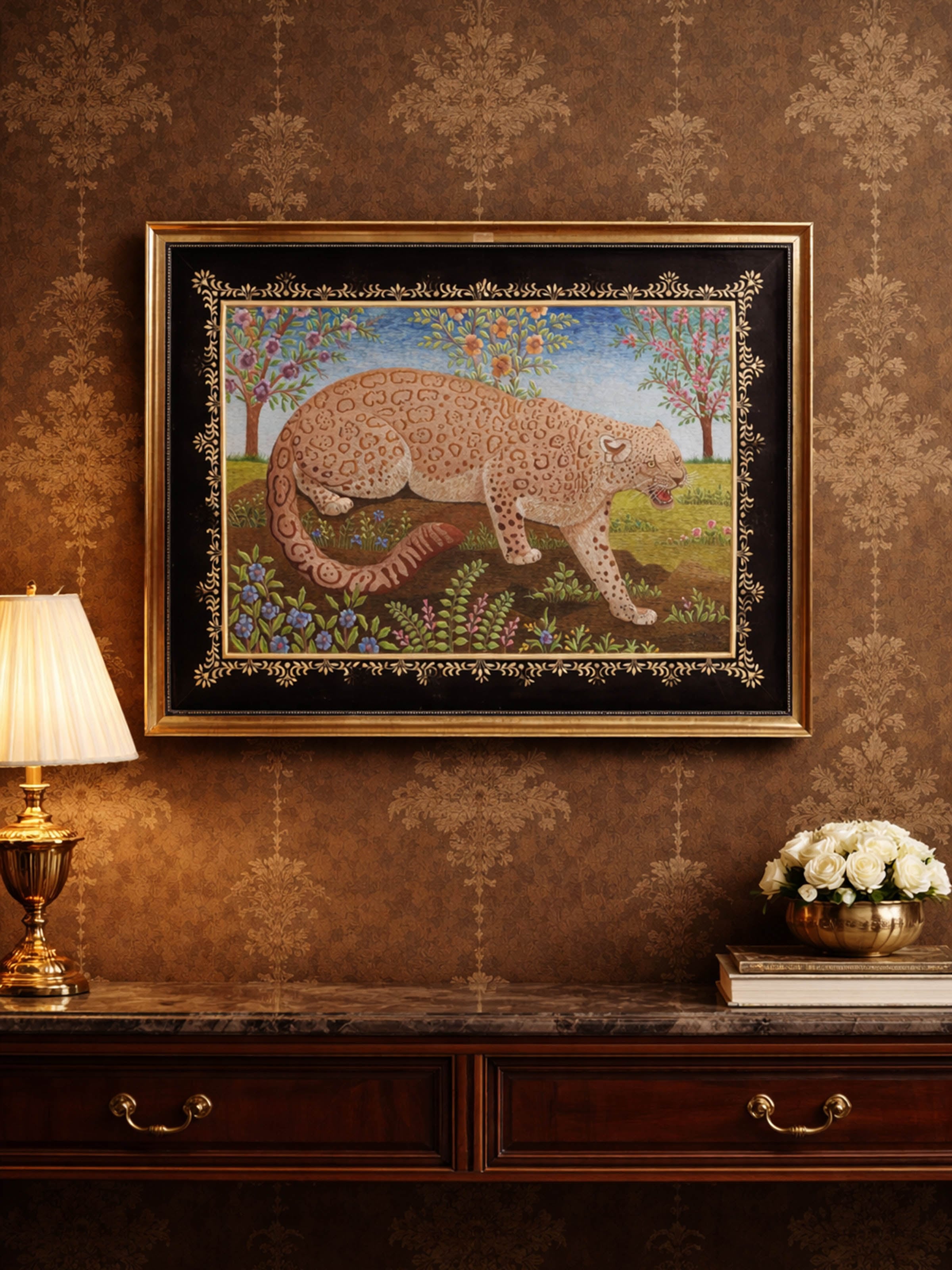 Leopard Pairs Zardozi Wall Hanging