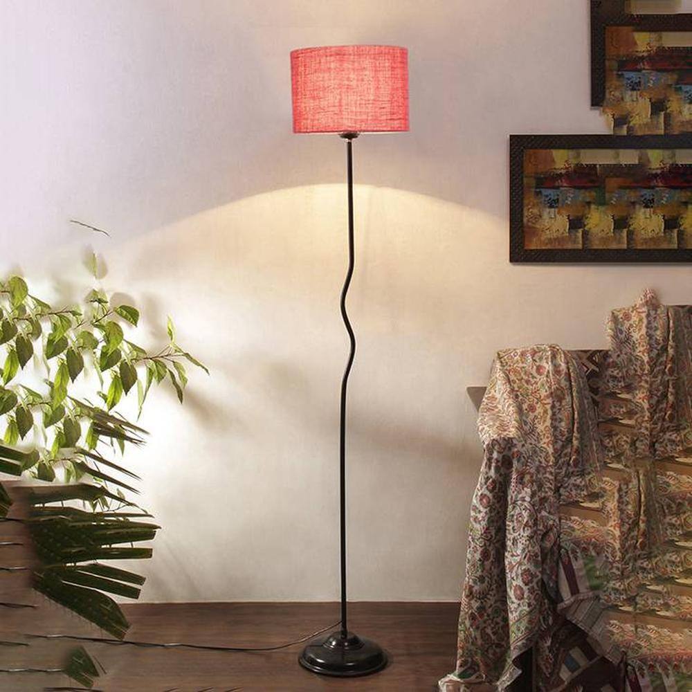Minnie Pink Jute shade with Iron floor lamp
