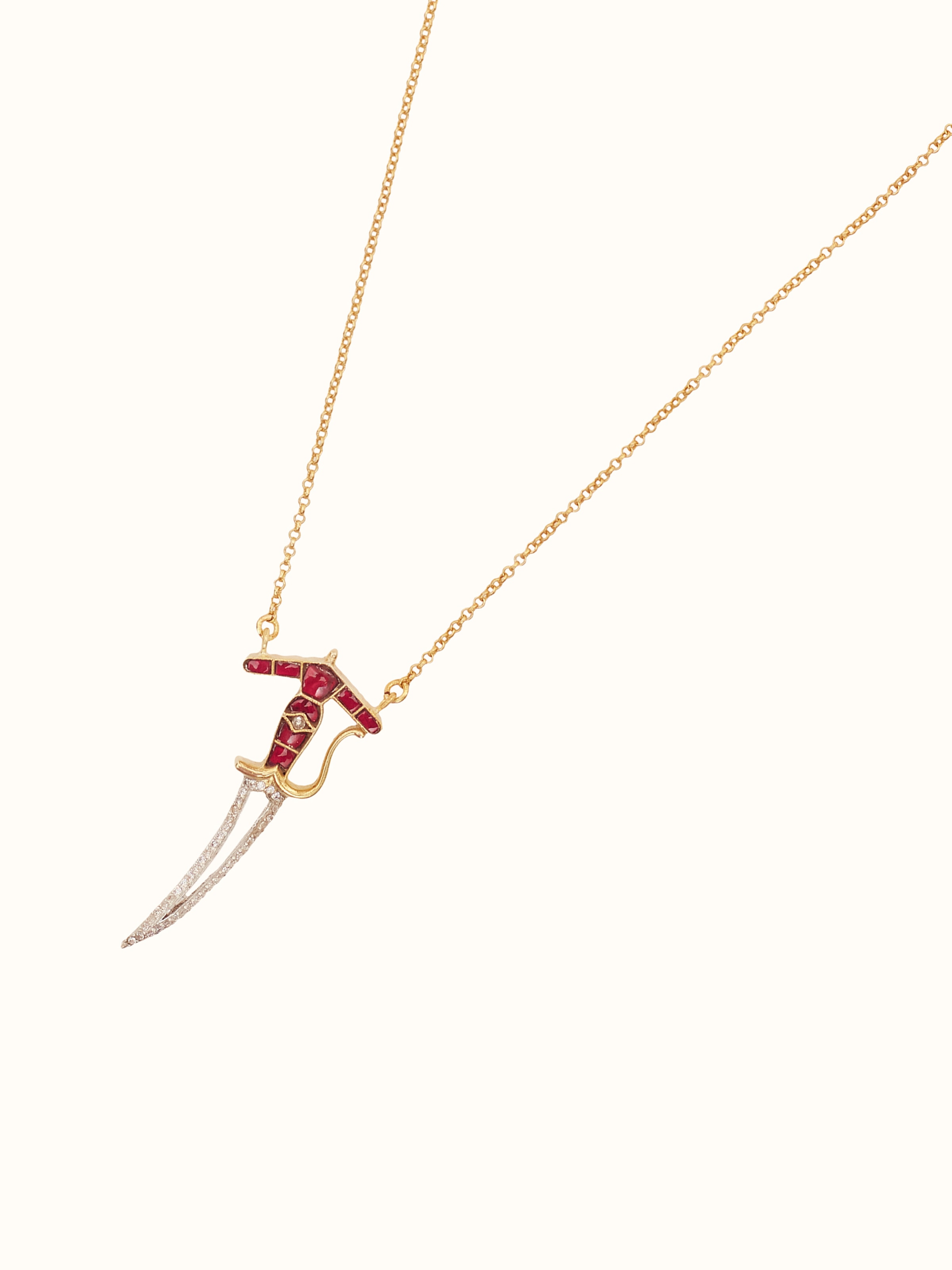 Detail shot of silver smithing pendant & chain