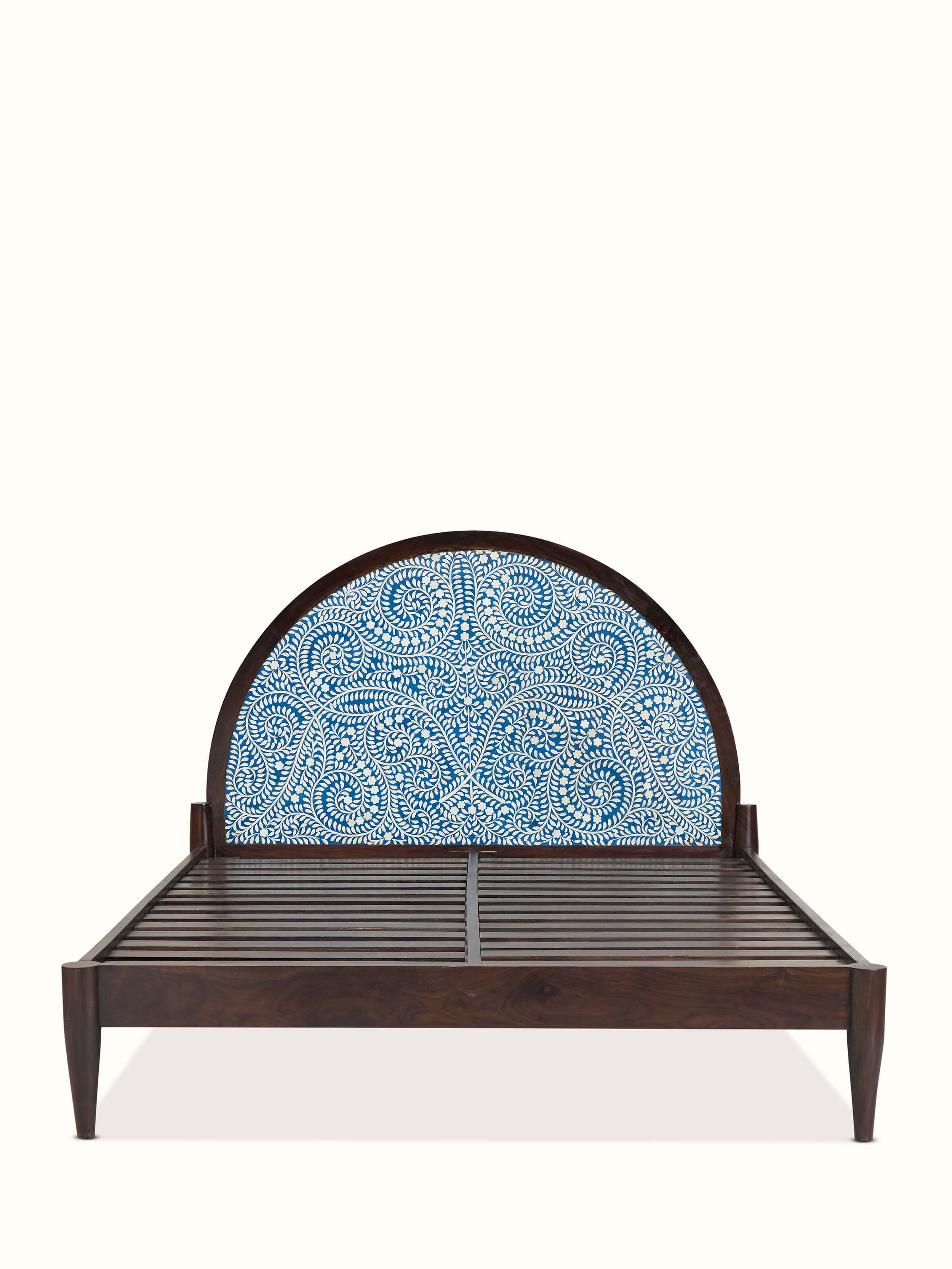 Sheesham Wood & Bone Inlay Queen-size Bed with Semicircular Headboard