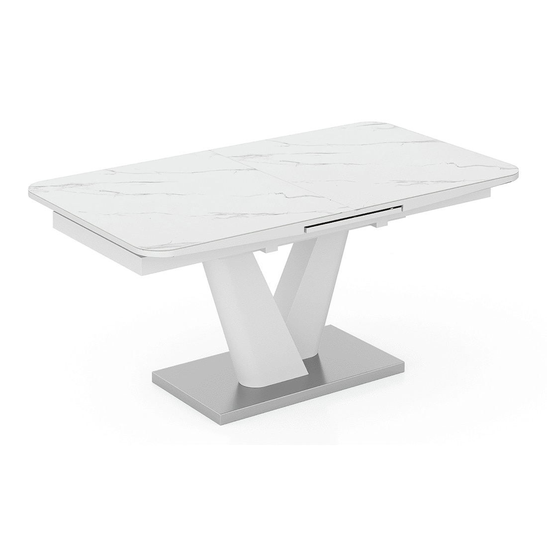 Caribu 6 To 8 Extendable Dining Table With Set Of 8 Doris Swivel Accent Chairs (Colour- White Leatherette, Finish- White High Gloss)