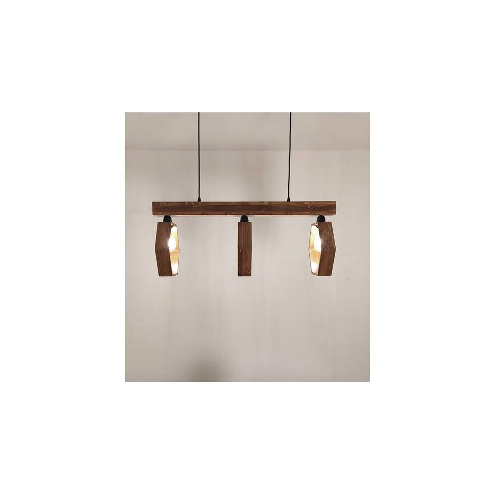Hexagram 3 Series Brown Solid Wood Cluster Hanging Light
