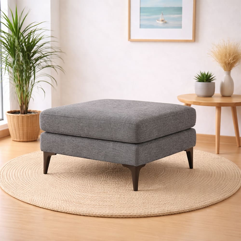 Doe Buck Minimal Luxe Ottoman Bench in Grey Colour Fabric with Dark Wood Legs - Doe Buck