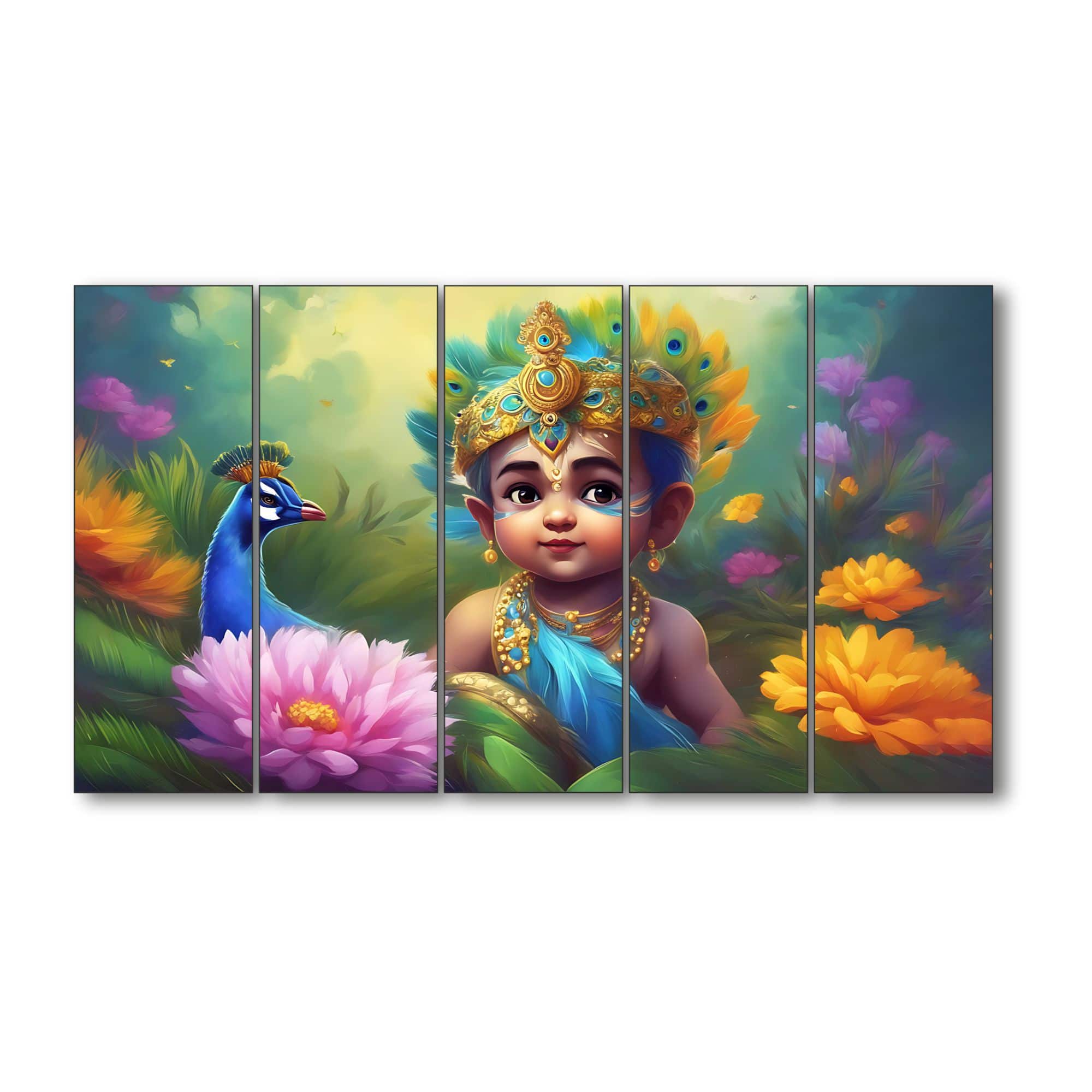 The Castle Decor Bal Gopal Wall Painting Wooden Framed 27x48 Inch (Style 4) - The Castle Decor