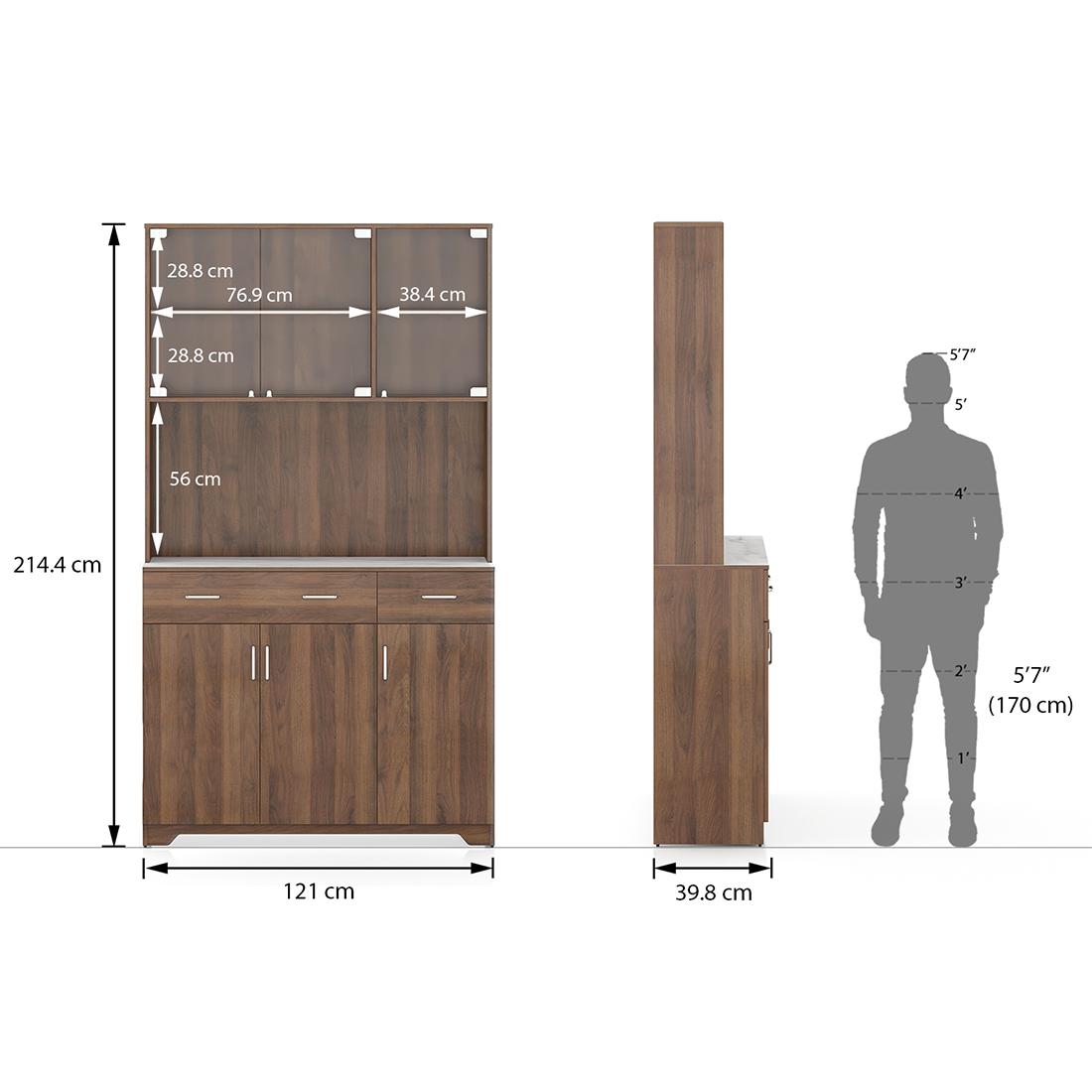 Hubert 6 Door Tall Display Cabinet in Classic Walnut Finish