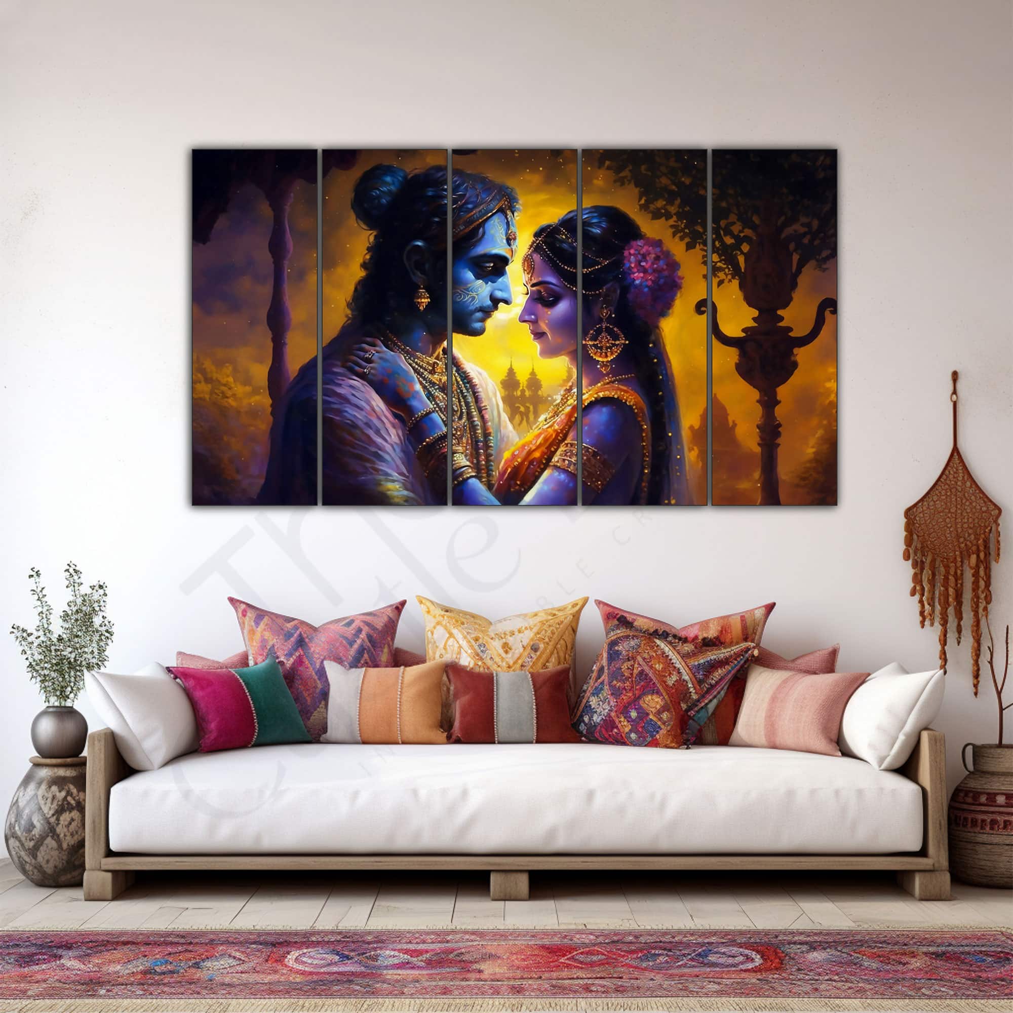 The Castle Decor Radha Krishna Wall Art Multiple Frame Design 3 27x48 Inch - The Castle Decor