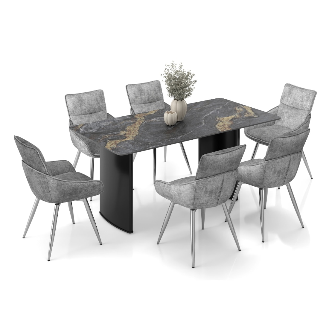 Rosen 6 Seater Ceramic Dining Table with Megan Swivel Dining Chair