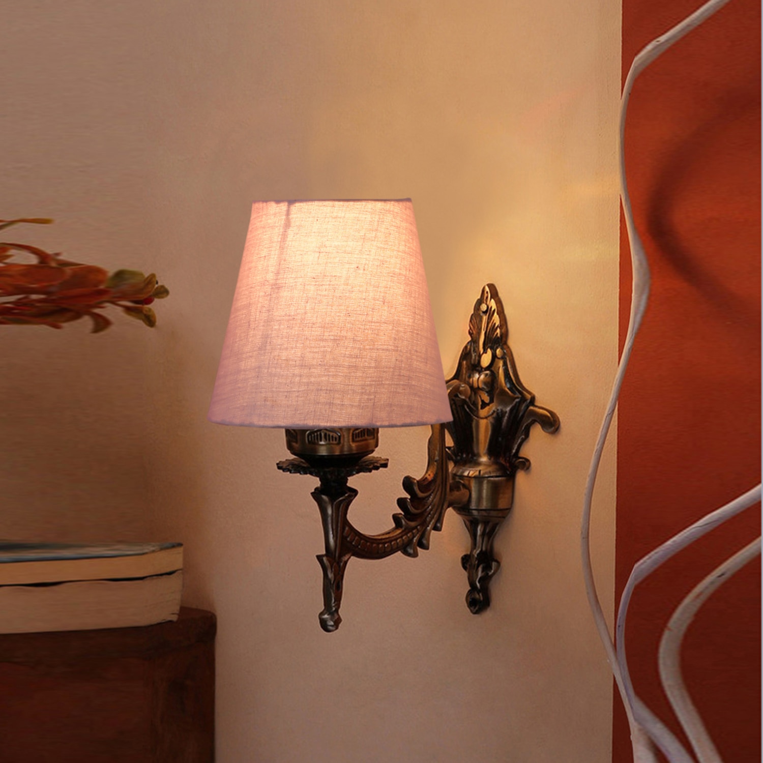 Devansh Metal Electric Wall Light in Antique Gold Colour with Grey Shade Count of 1 Light - Devansh