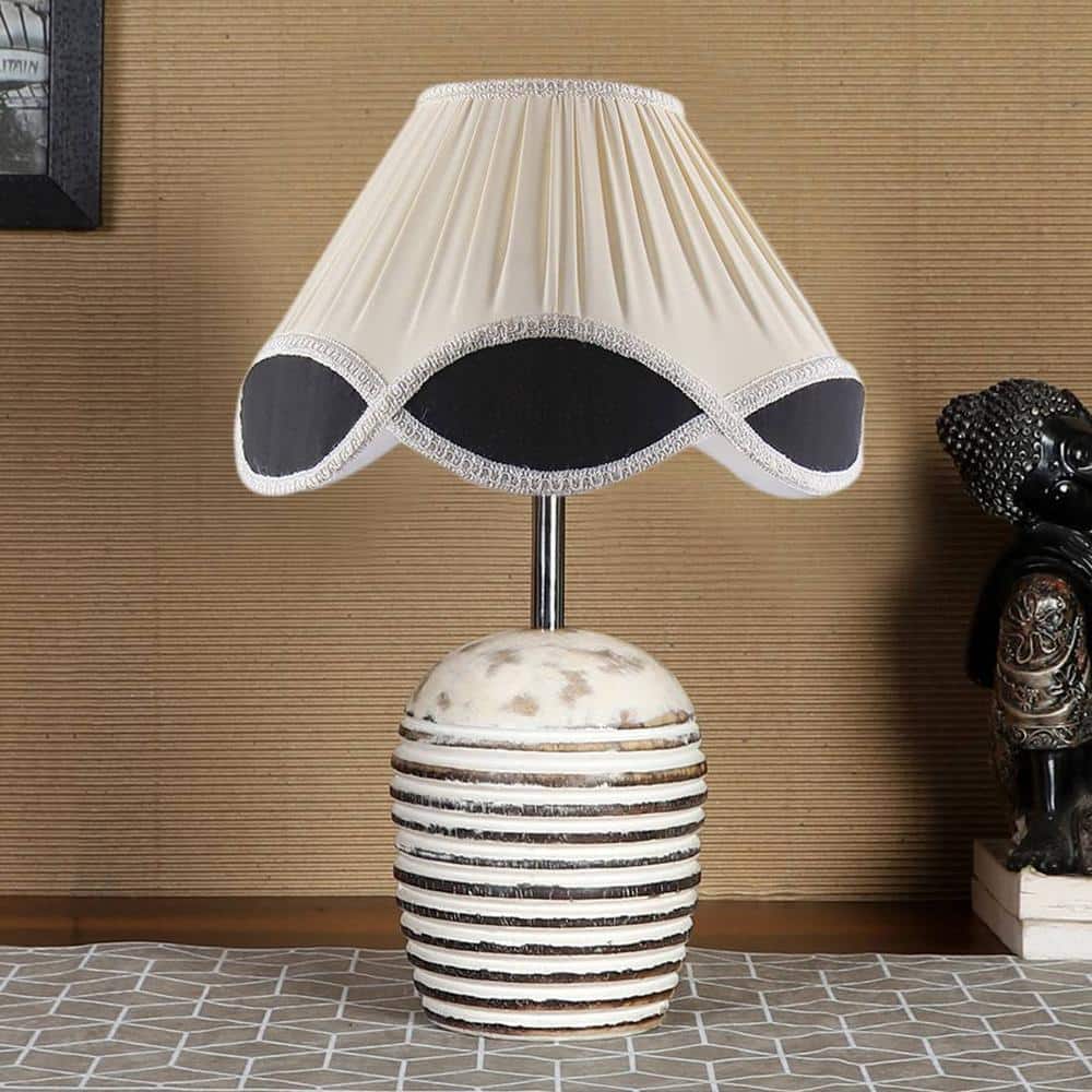 Vintage cotton Multicolor with White Brushed Wood Table Lamp