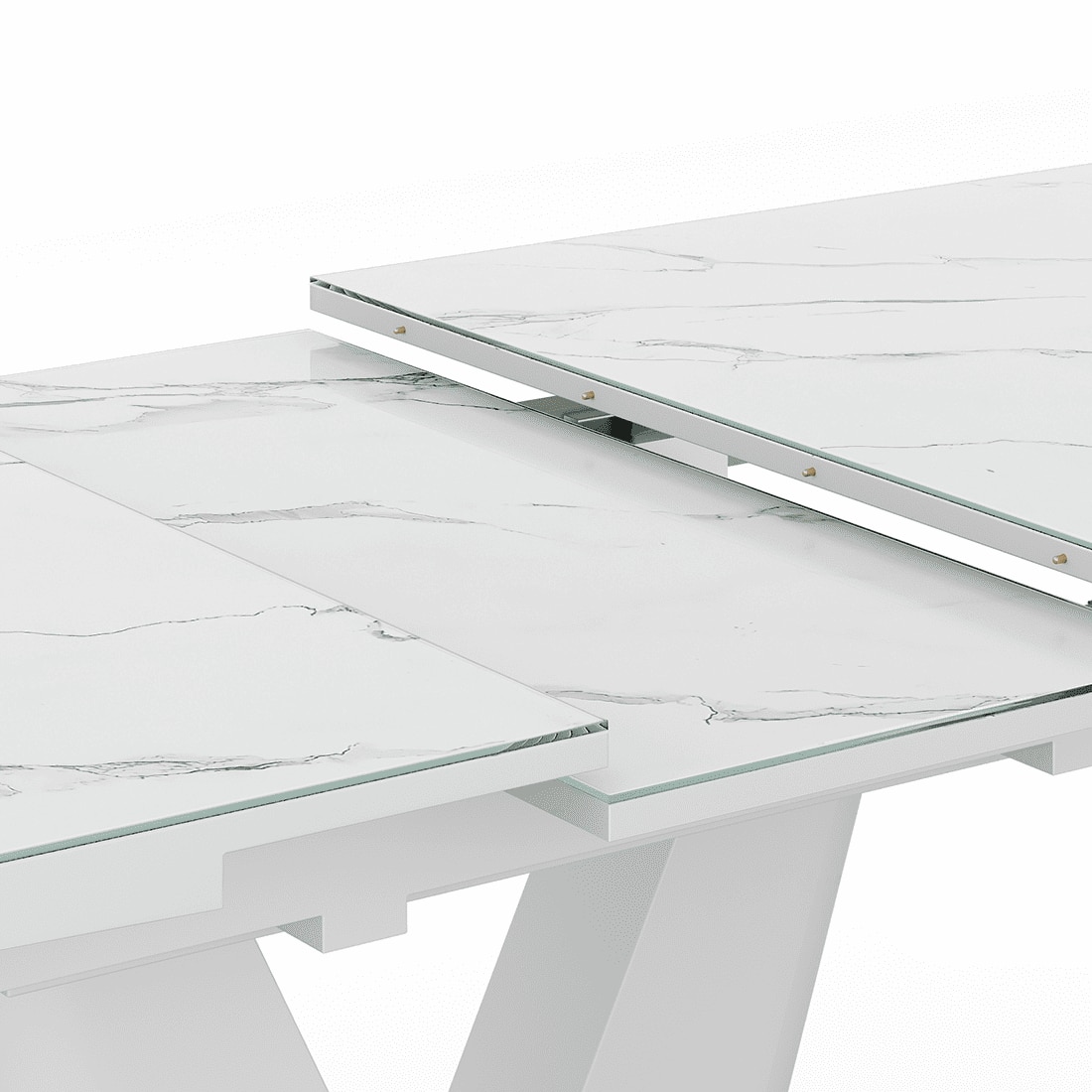 Caribu 6 To 8 Extendable Dining Table With Set Of 8 Doris Swivel Accent Chairs (Colour- White Leatherette, Finish- White High Gloss)