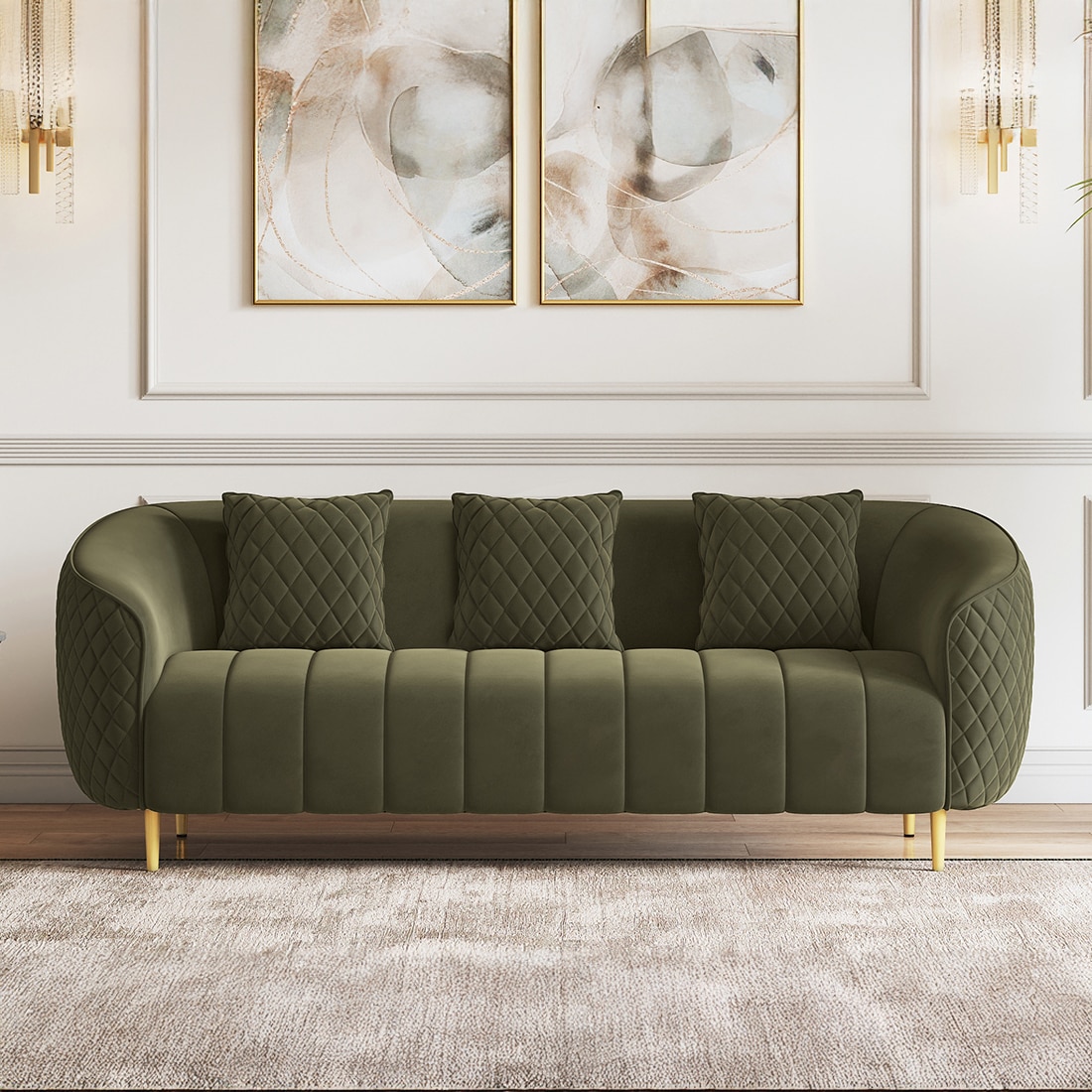 Amora 3 Seater Fabric Sofa in Deep Olive Velvet