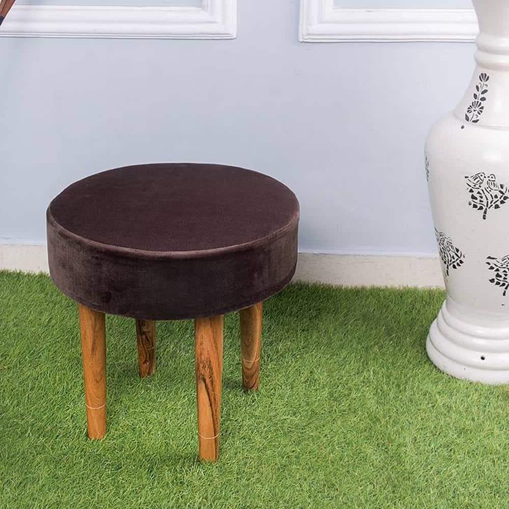 Nayla Solid Wood Stool in Grey Velvet Fabric
