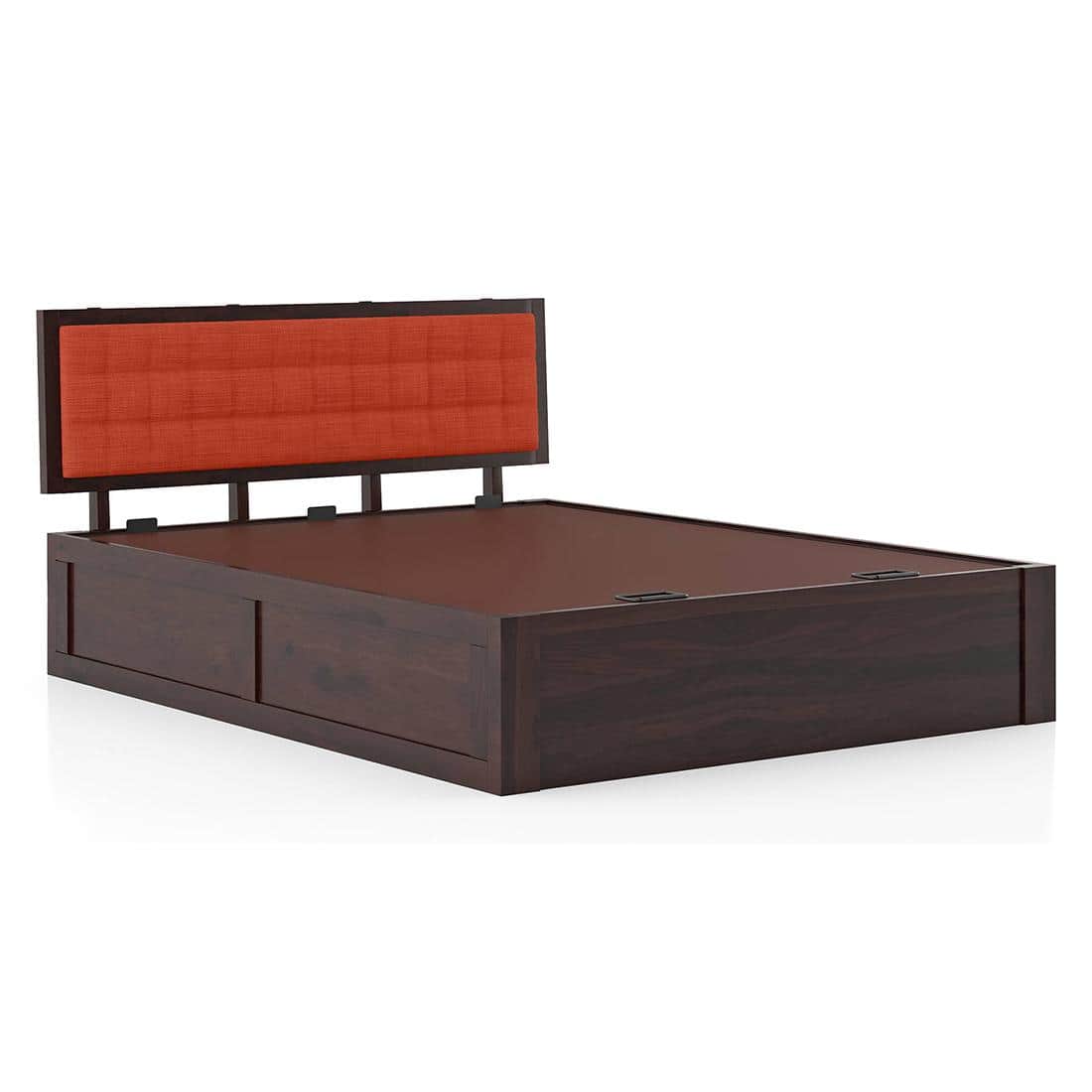 Florence Solid Wood King Size Hydraulic Storage Bed In Mahogany Finish