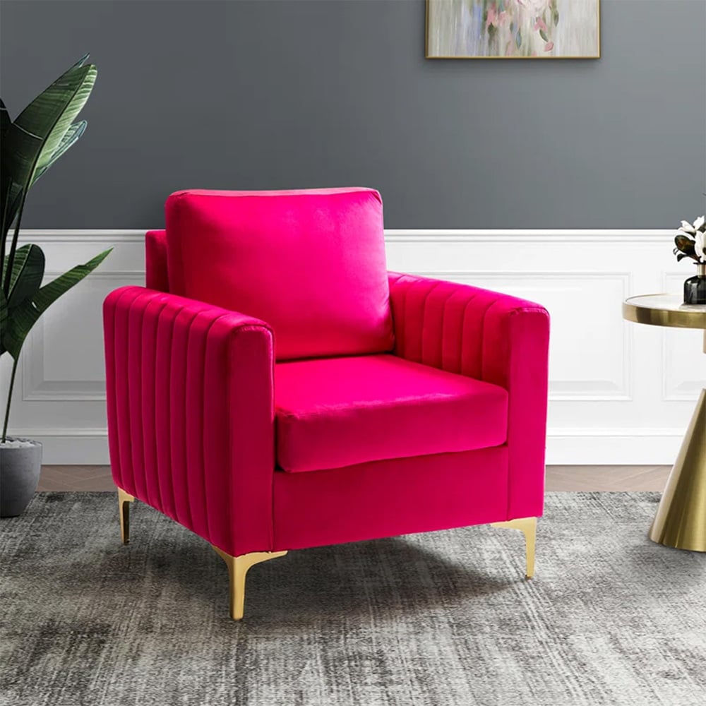 Rafeal Fabric Lounge Chair in Pink Colour - Doe Buck