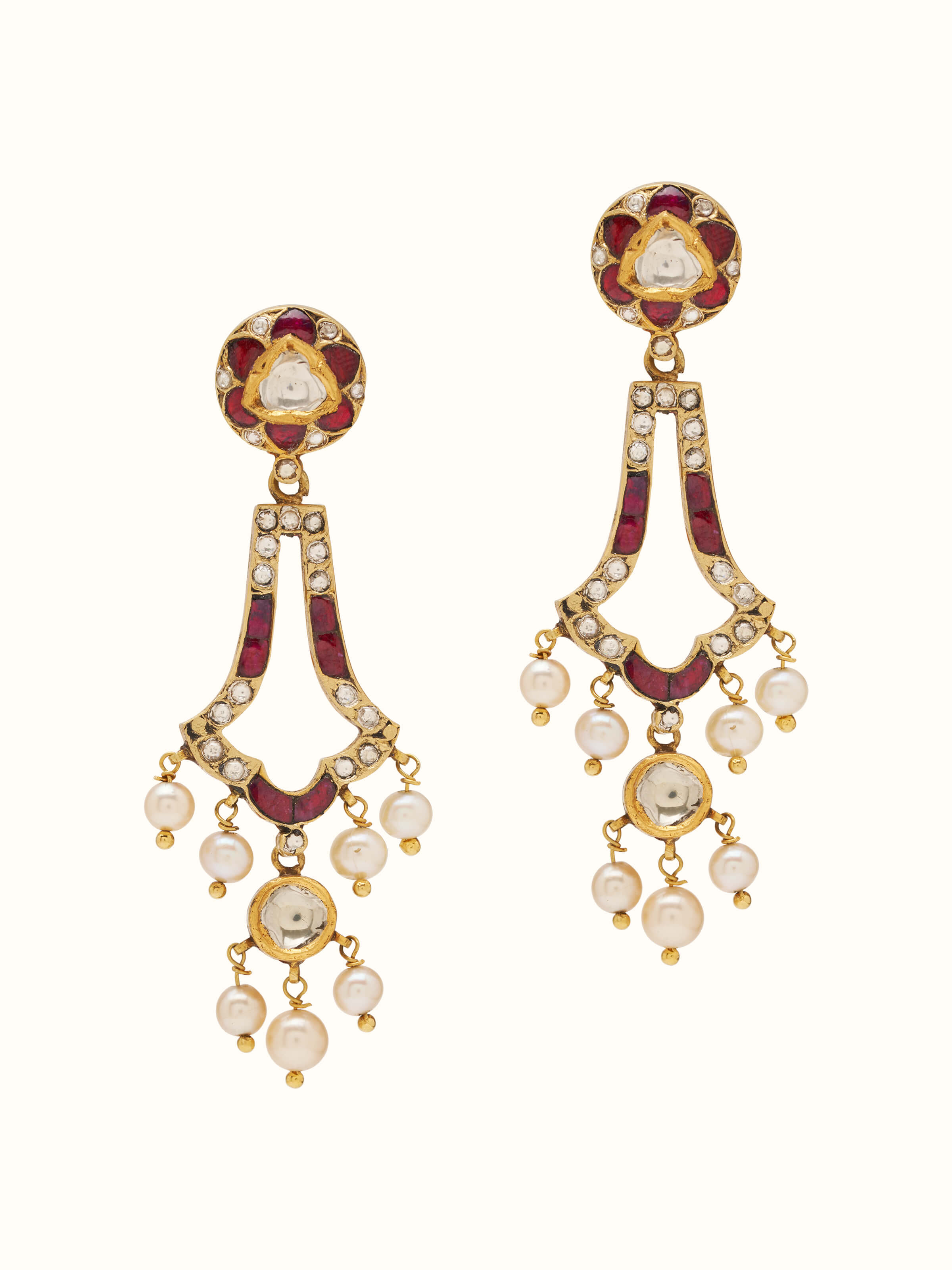 Front view of Partash 18 Karat Gold Drop Earrings featuring exquisite gold detailing and design.