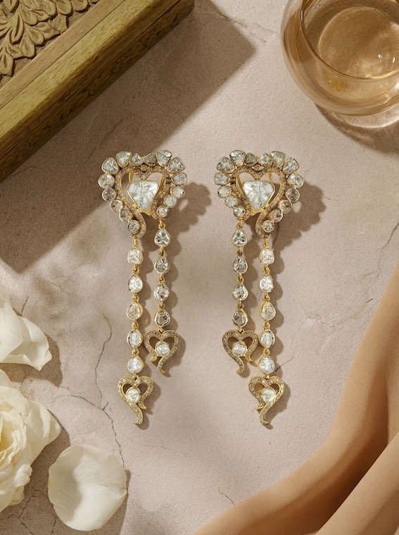 Lifestyle view of Dank Polki 14 Karat Gold Drop Earrings