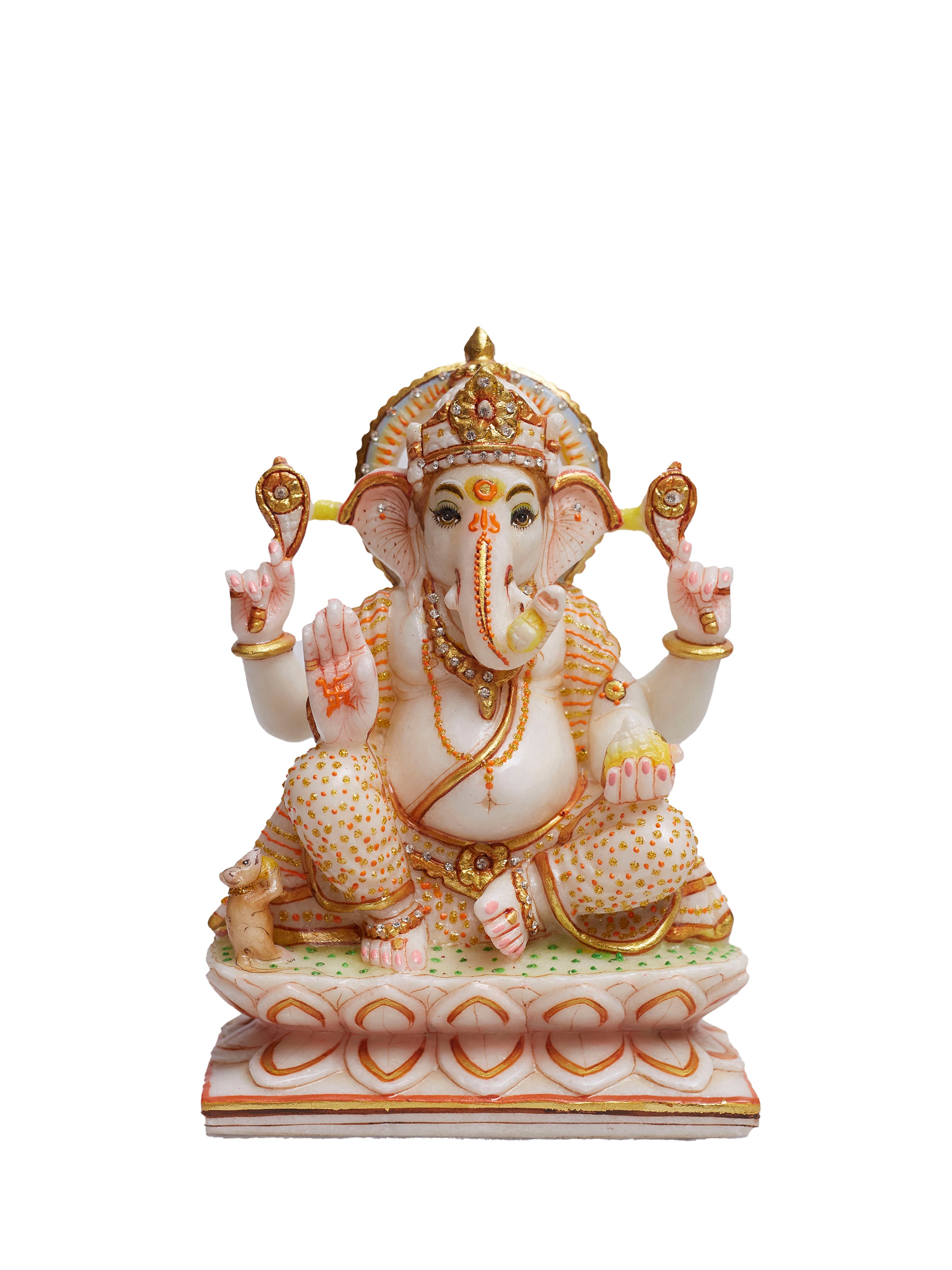 Front view of Carved Marble Ganesha Idol