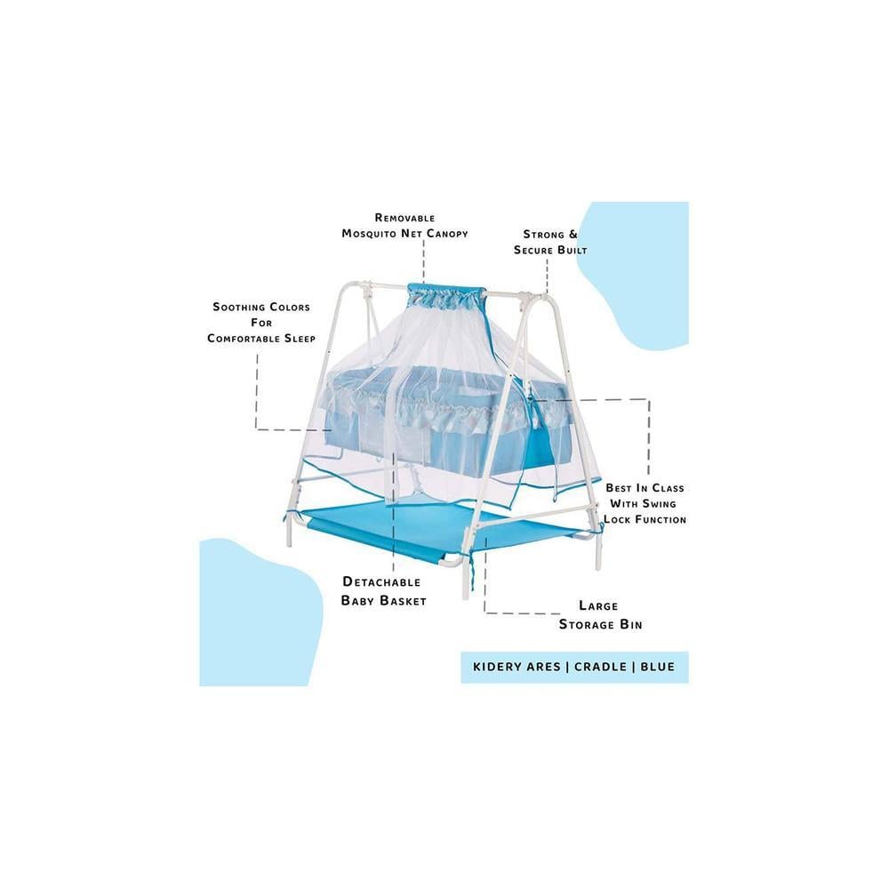 Ares Stainless Steel Baby Cradle with Mosquito Net - Clouds & Checks Clouds &Checks