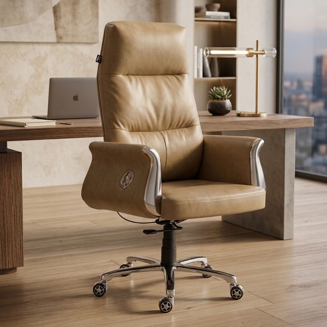 Ettorez Majestic Ultra Premium Leatherette Office Chair In Camel Colour - Ettorez Office Furniture