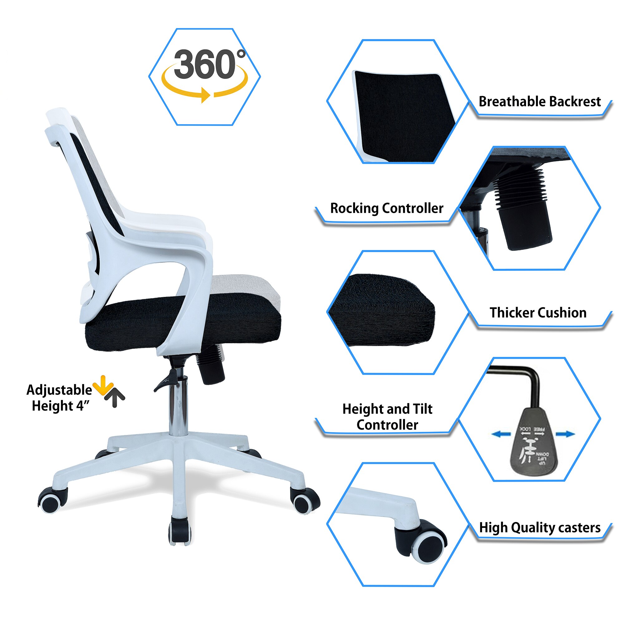 Mearveal Mid Back Ergonomic Chair in Black Colour