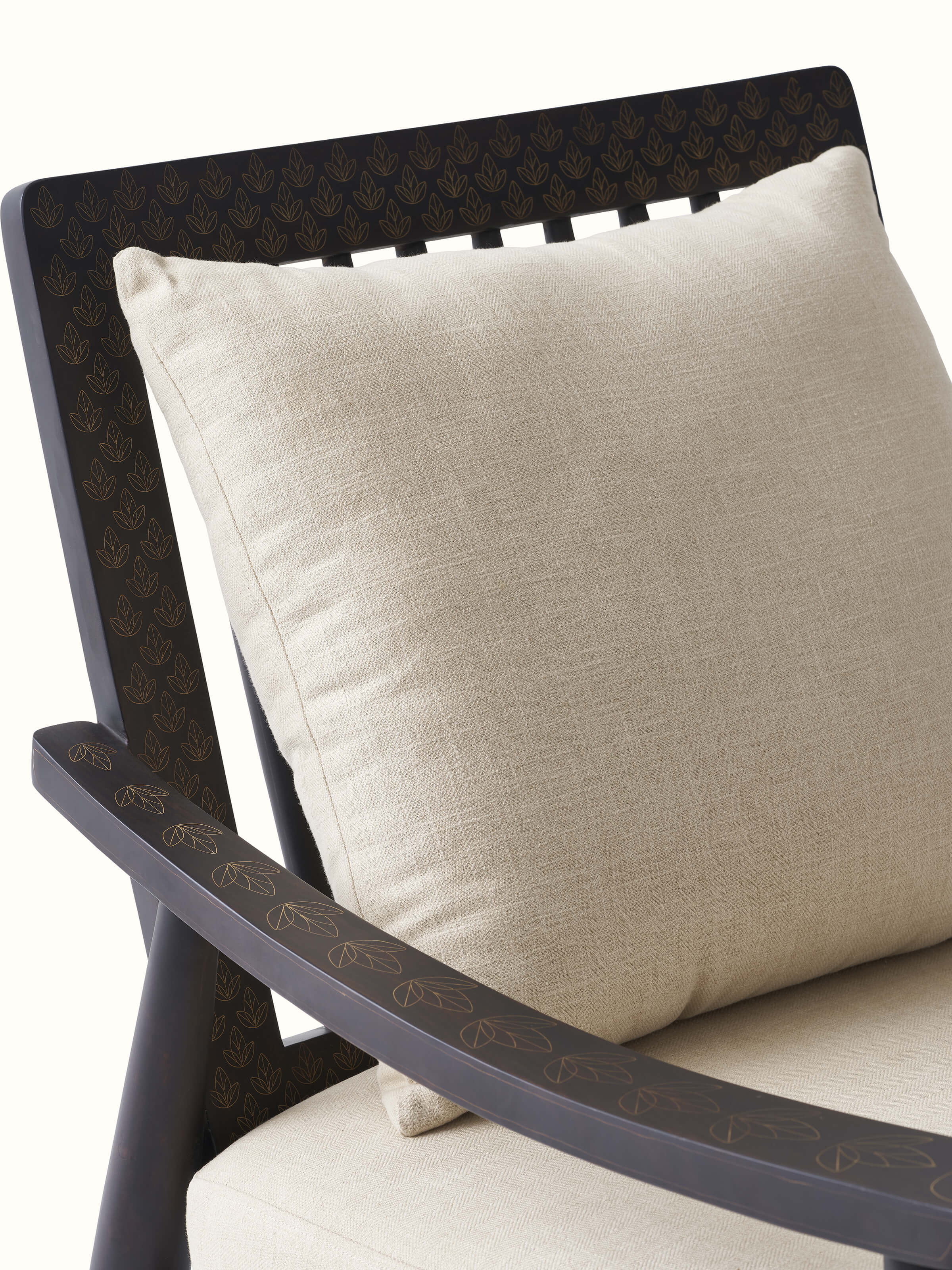 Another angle of the Sheesham wood and brass tarkashi rocking chair, focusing on the overall design and luxurious finish.