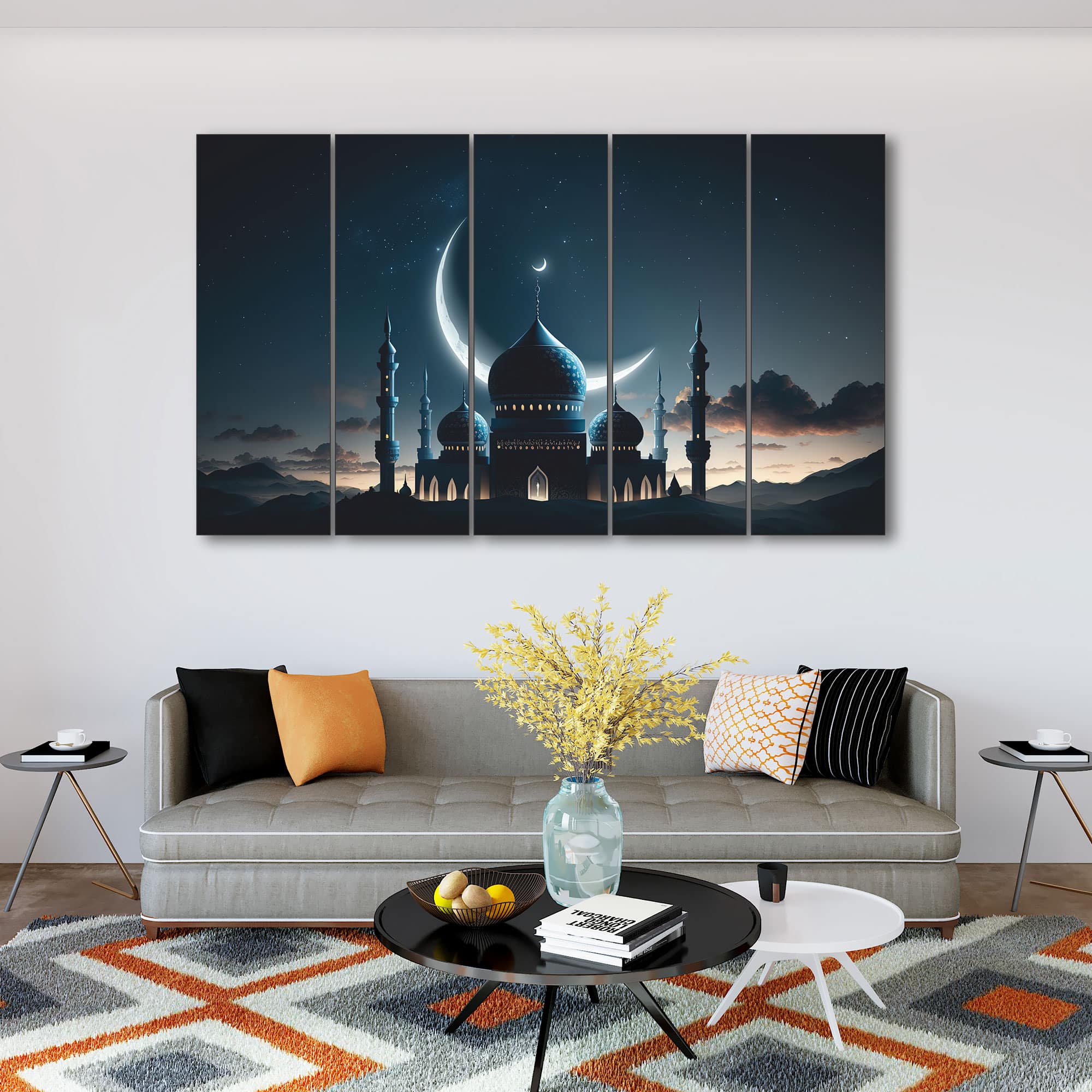 The Castle Decor Islamic Mosque Skyline Wall Art Set of 5 27x48 Inch - The Castle Decor