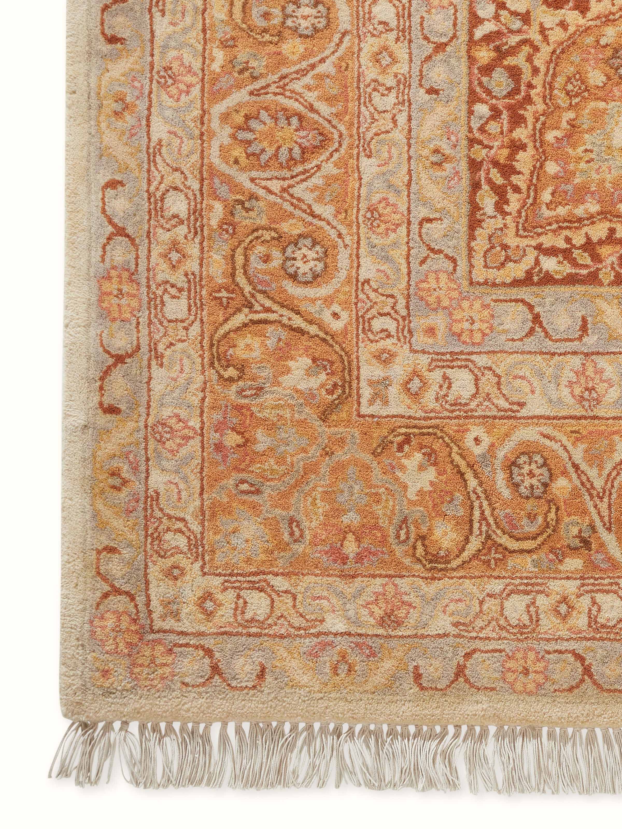 Top view of the Traditional Ziegler Rust Bhadohi Wool Hand Knotted Rug