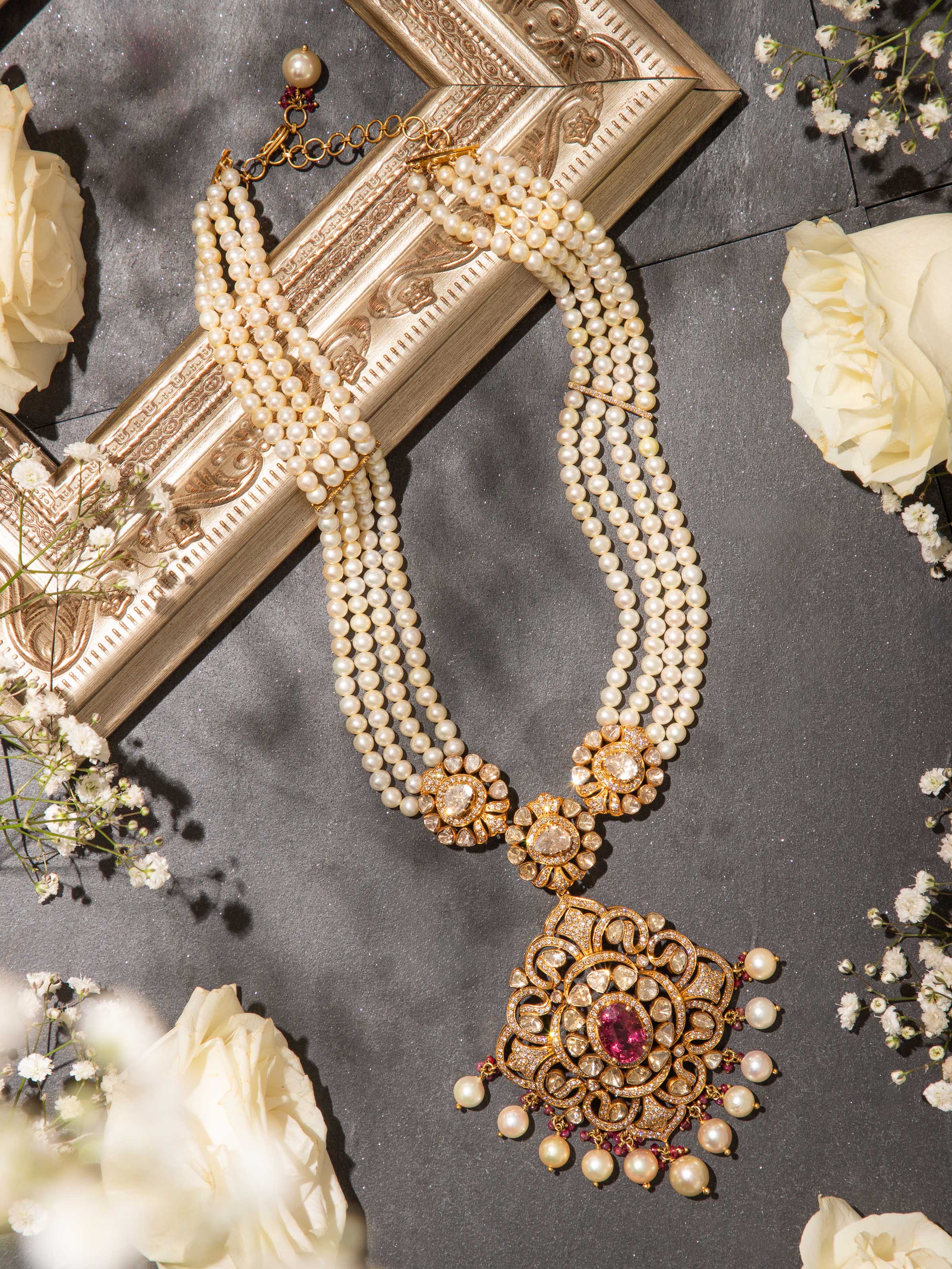 Lifestyle view of Dank Polki 18 Carat Gold Long Necklace