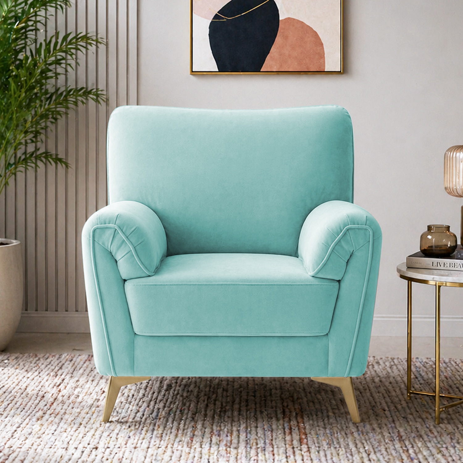 Osbert Velvet 1 Seater Sofa in Tourquise Color - Home Lifestylez
