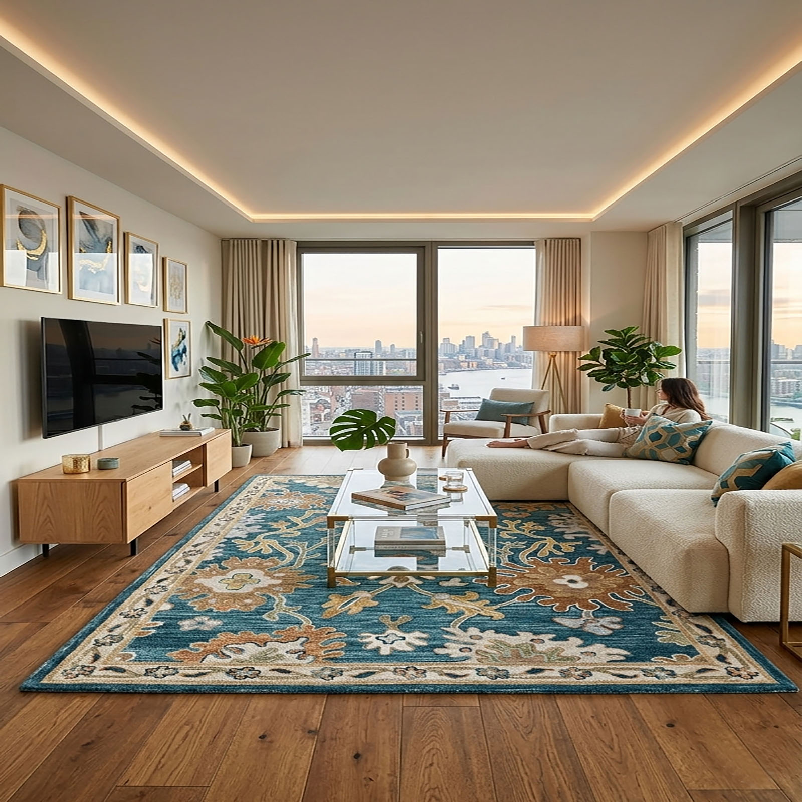 Traditional Floral Oriental Area Rug Teal Gold 61 x 92 - The Woven Legacy