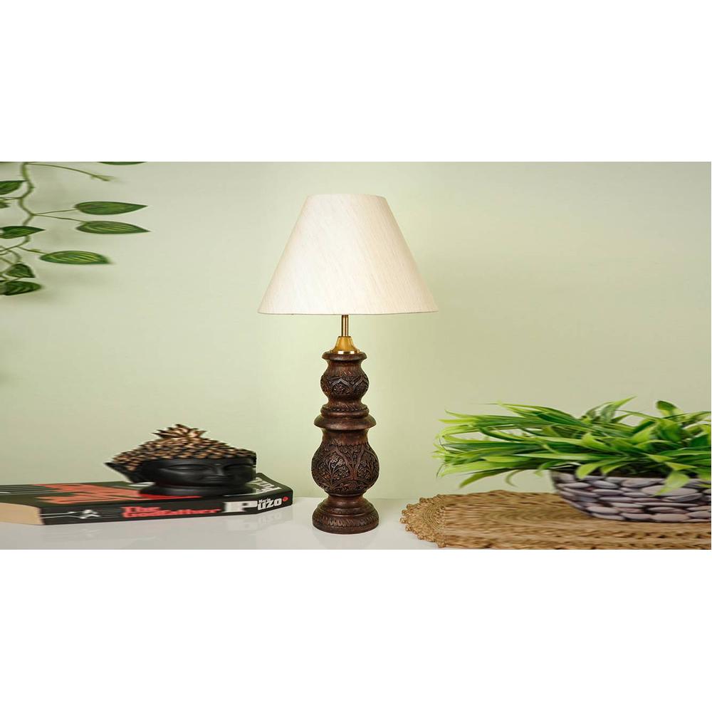 Rory Beige Fabric Shade Table Lamp with Solid Wood Base
