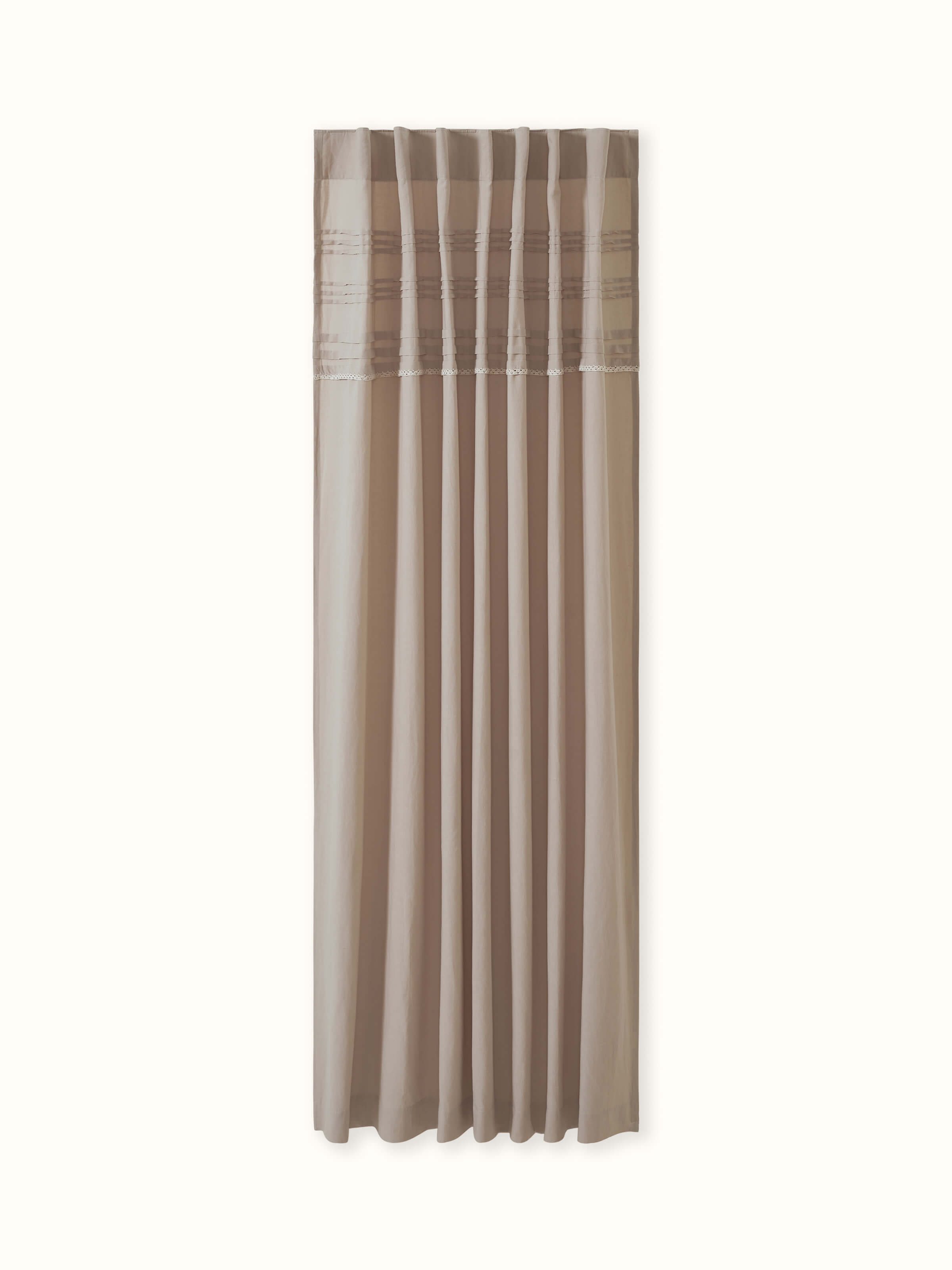 Nityam Beige Pleated Cotton Linen Crochet Curtain (7Ft)