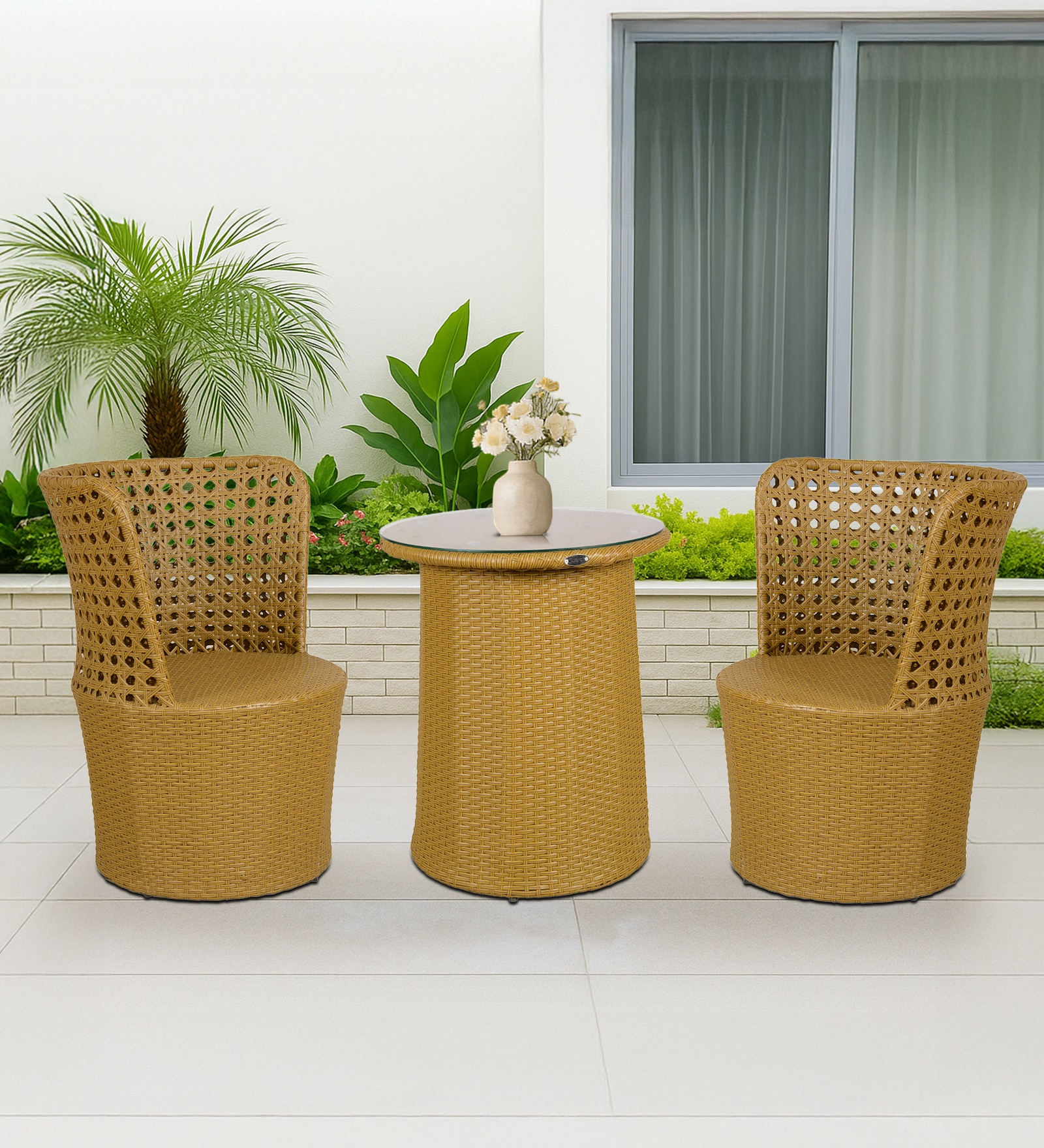 Mackay Wicker Table And Chair Set In Beige Brown Dual Tone Finish