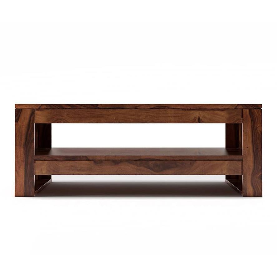 Epsilon Rectangular Solid Wood Coffee Table In Teak Finish
