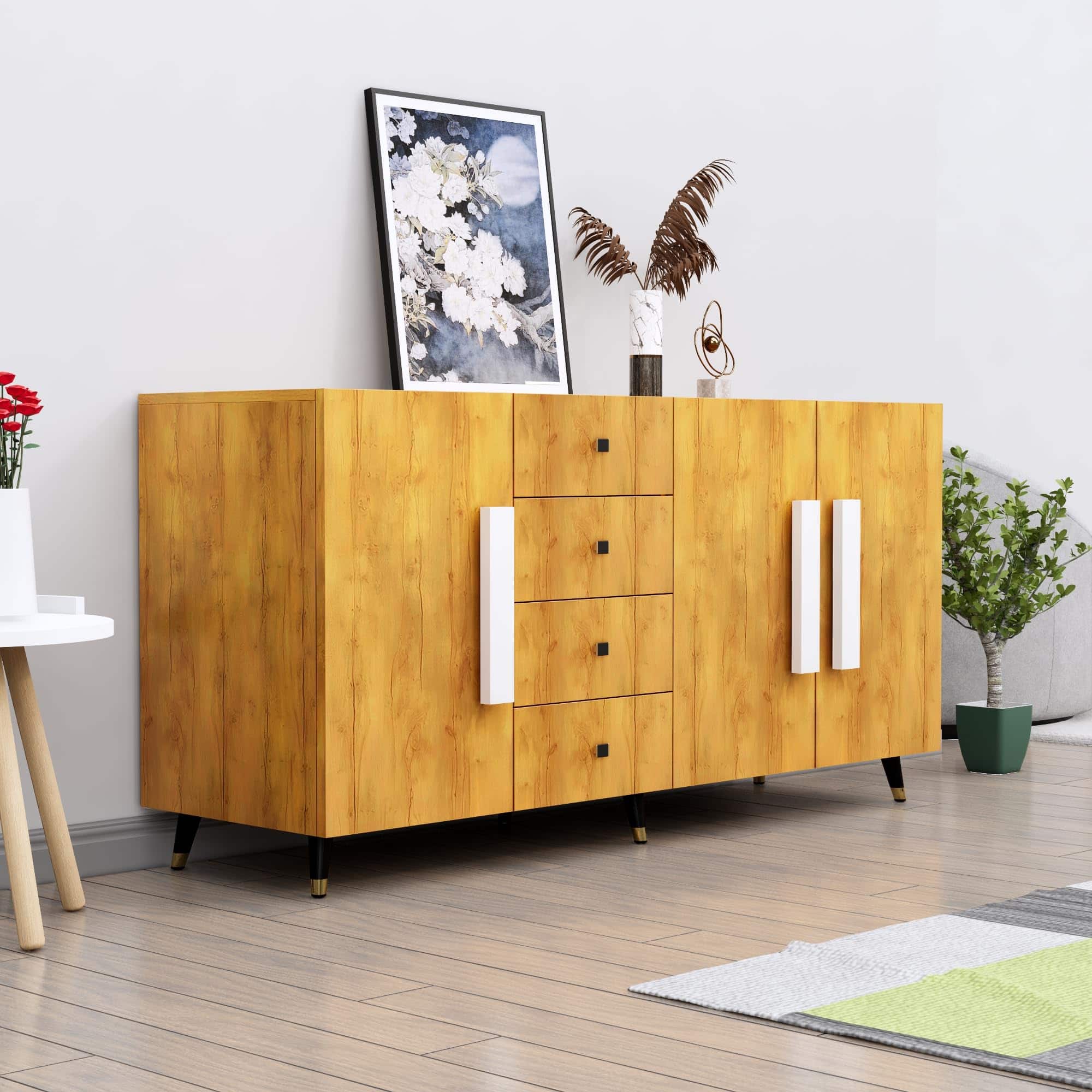 Hexa Red Multipurpose Storage Cabinet With 4 Drawer 3 Door in Giant Wood Colour - HexaRed