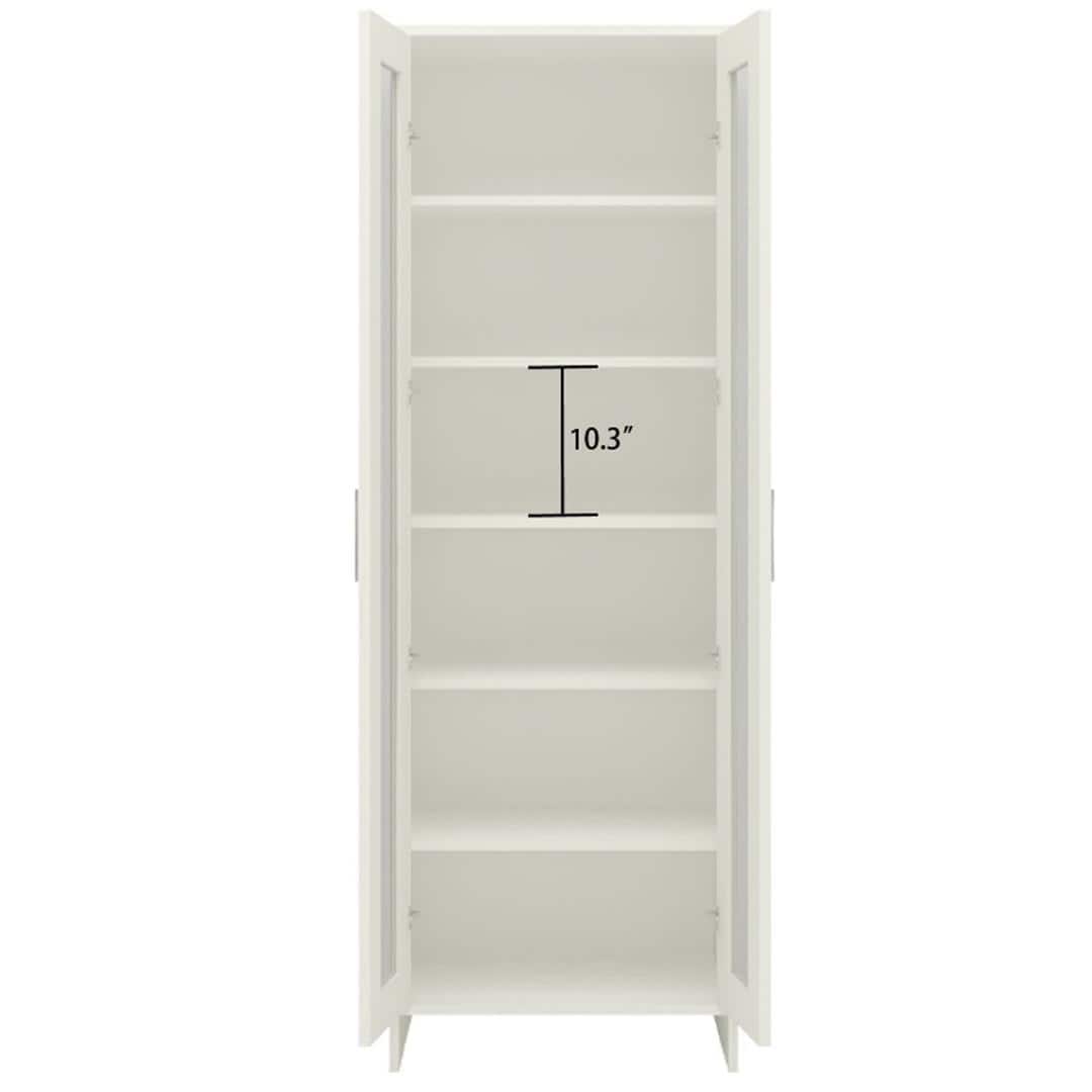 Atlanta Tall Crockery cum Bookshelf Cabinet with Toughened Glass Shutters in Antique Ebony Colour