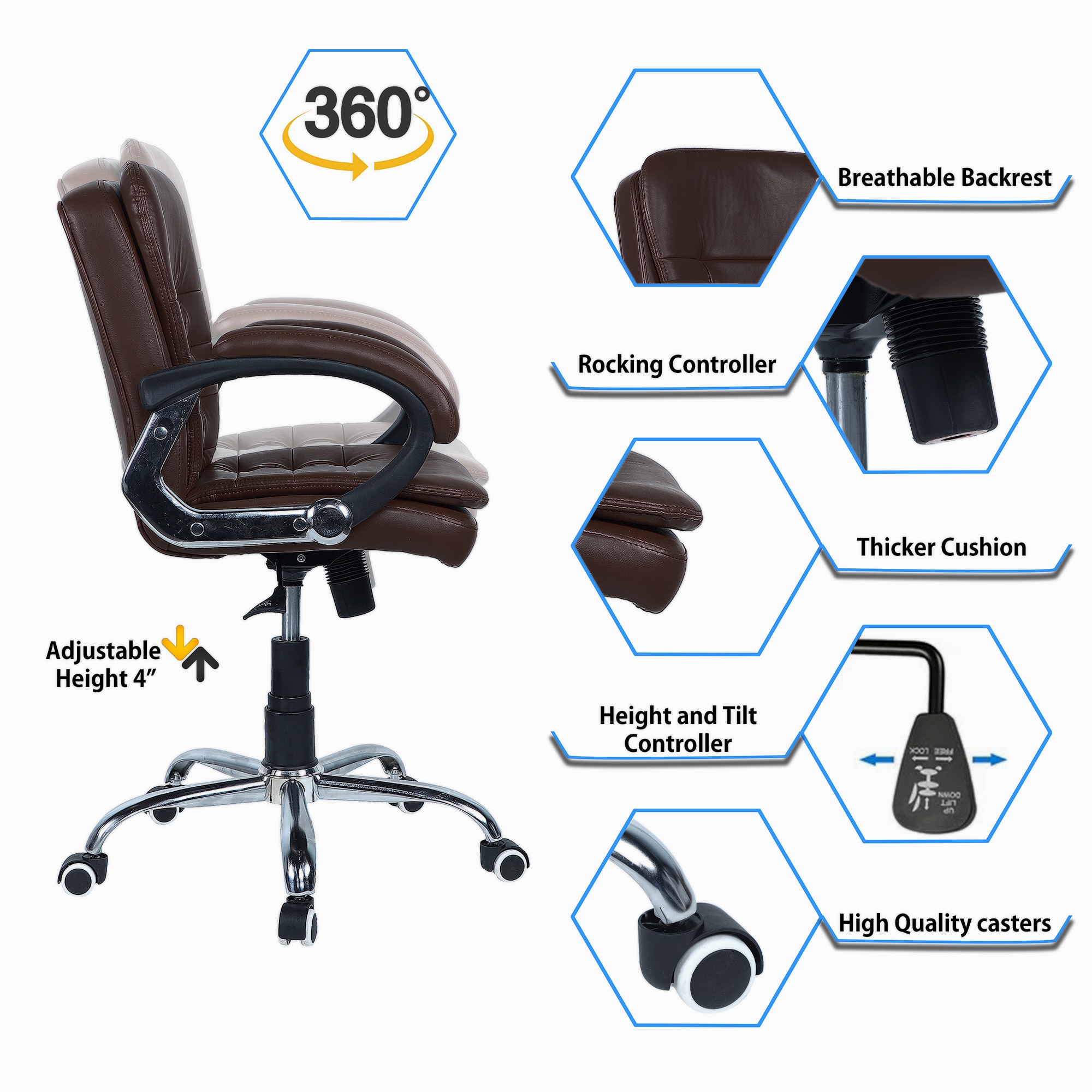 Veaoilaa Mid Back Executive Chair in Brown Colour
