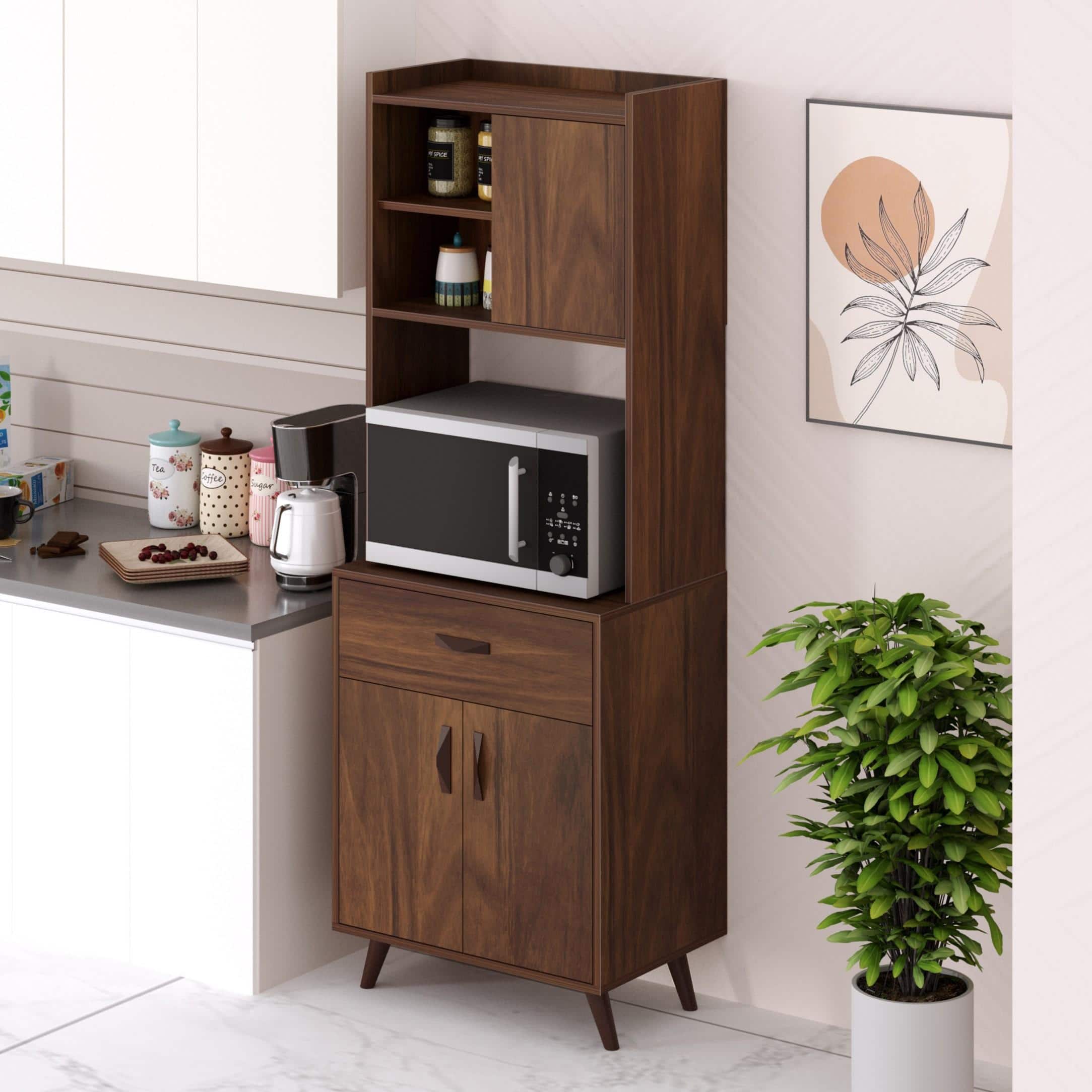 Serrenh Engineered Wood Kitchen Cabinet Rack In Brown Maple Finish