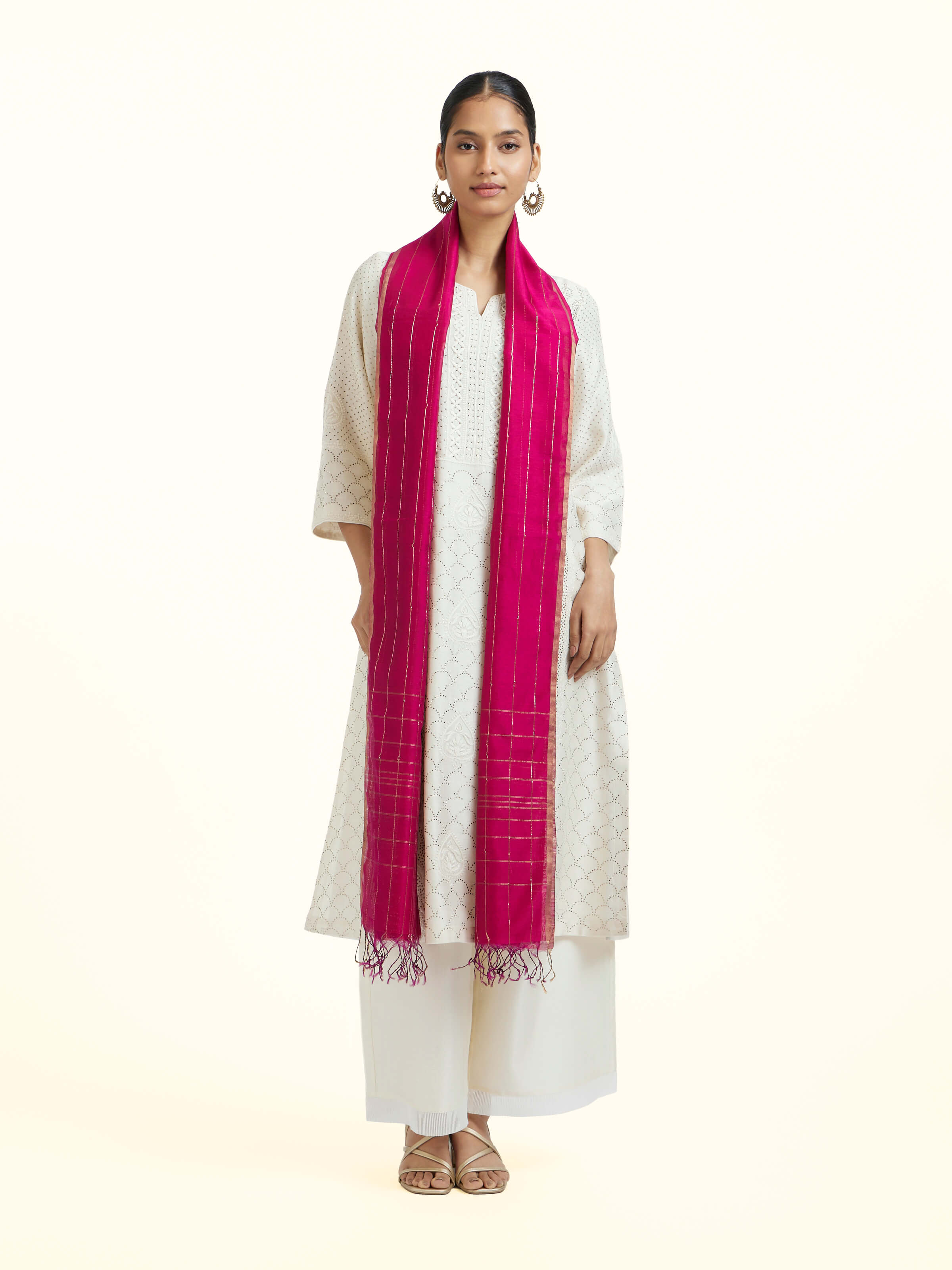 Pink Cotton Silk Maheshwari Handloom Dupatta