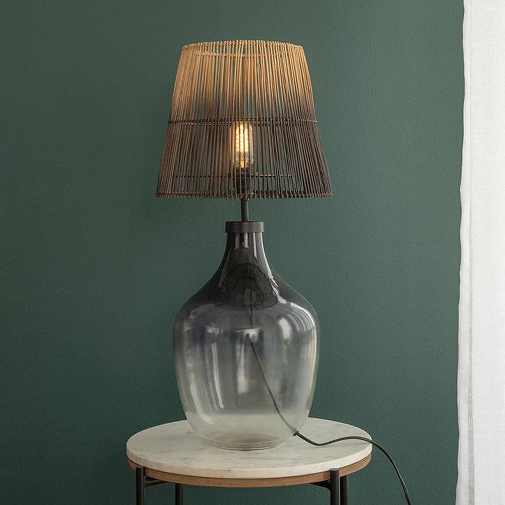 Saffron Natural Table Lamp With Black Iron Base