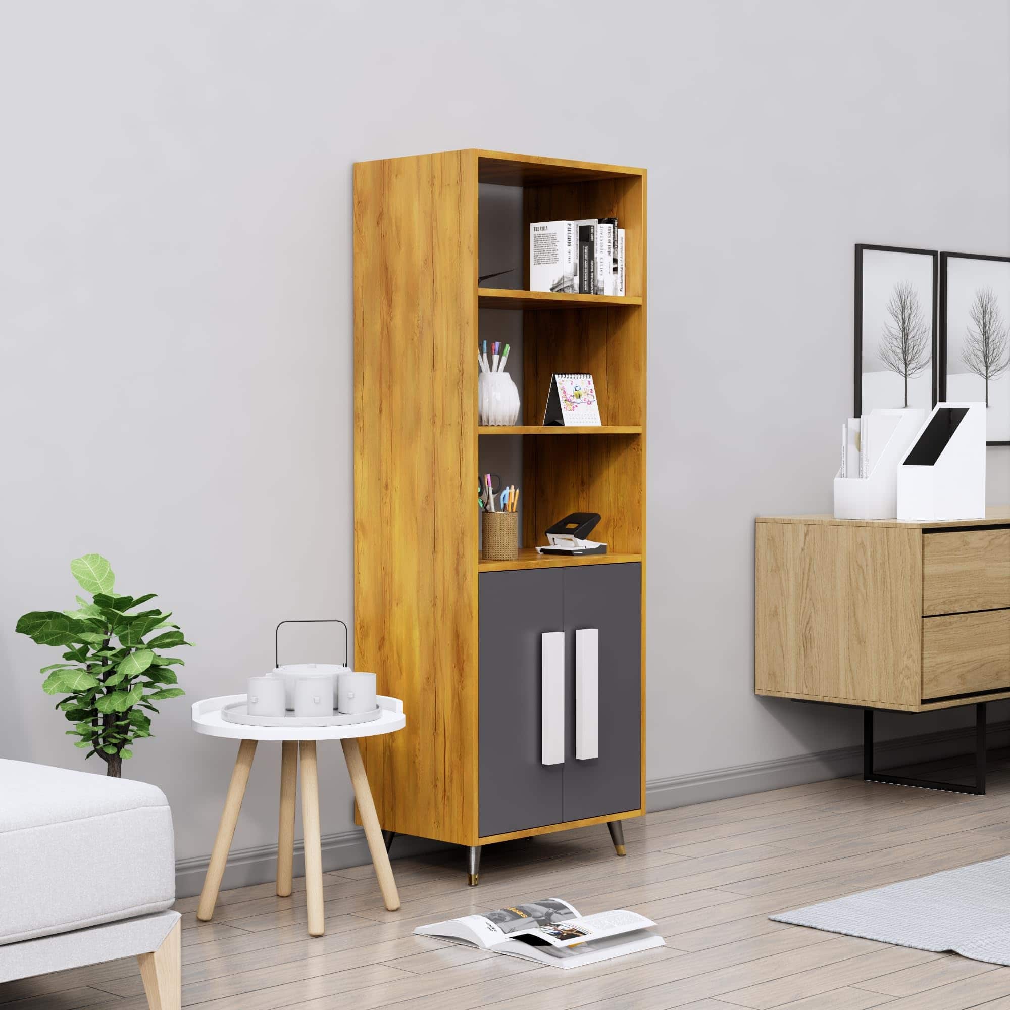 Hexa Engineered Wood Bookshelf Multipurpose Storage Rack in Giant Wood and Slate Grey Colour - HexaRed