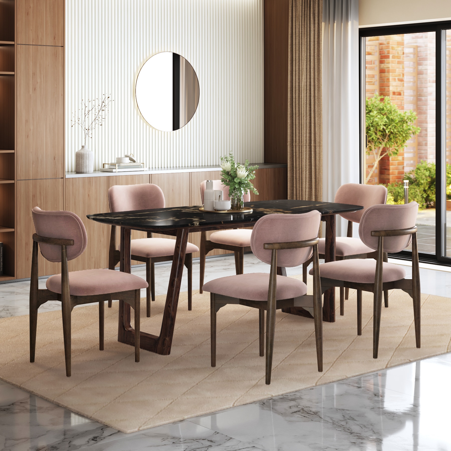 Adria Copa Cabana Black Stone 6 Seater Dinning Table With 6  Ollie Dining Chairs (Finish : Copa Cabana, Chair Colour : Lilac)