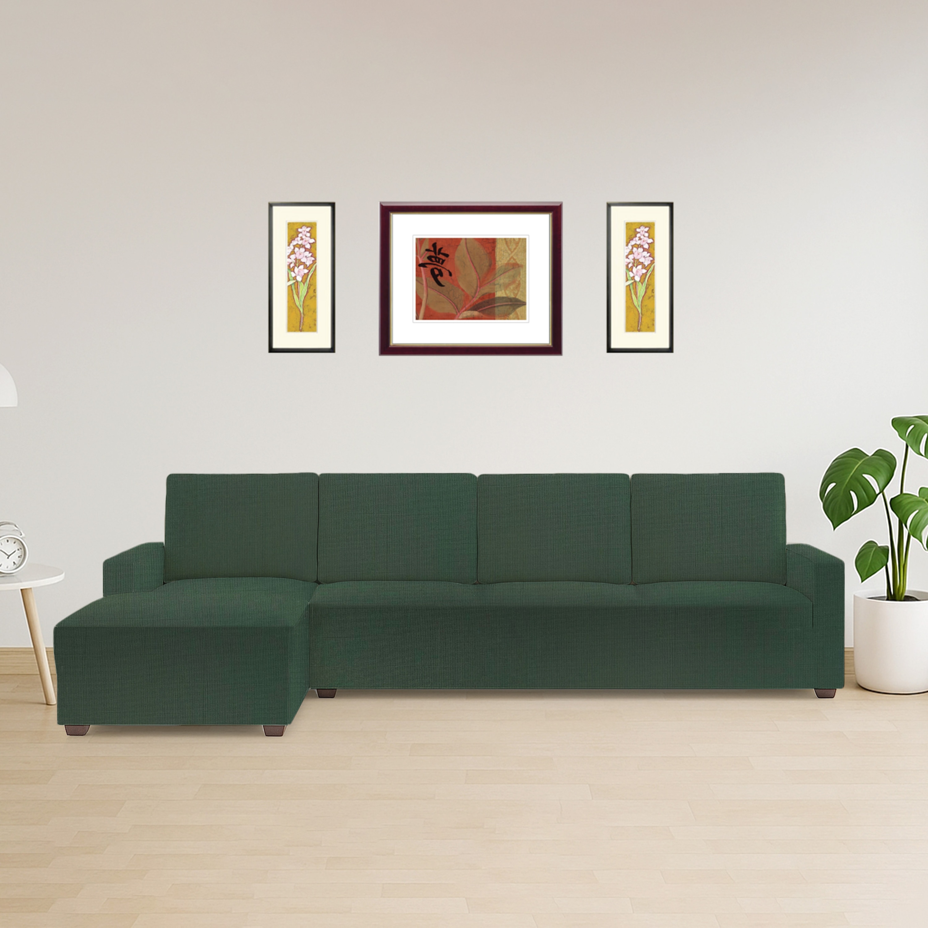 Left Aligned 3 Seater Left Aligned Chaise Olive Green Sofa Cover