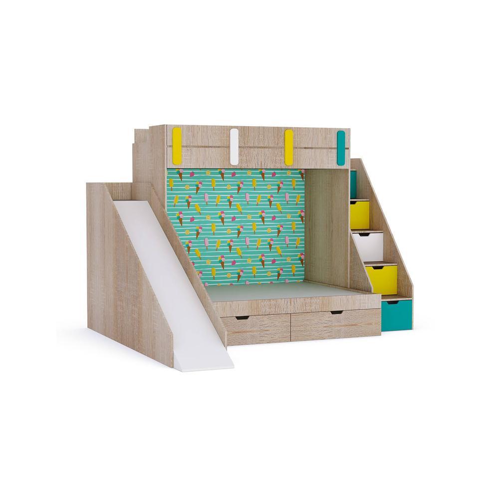 Sleep Nâ€™ Slide Bunk Bed with Slide and Storage in Oak Colour BKBB025