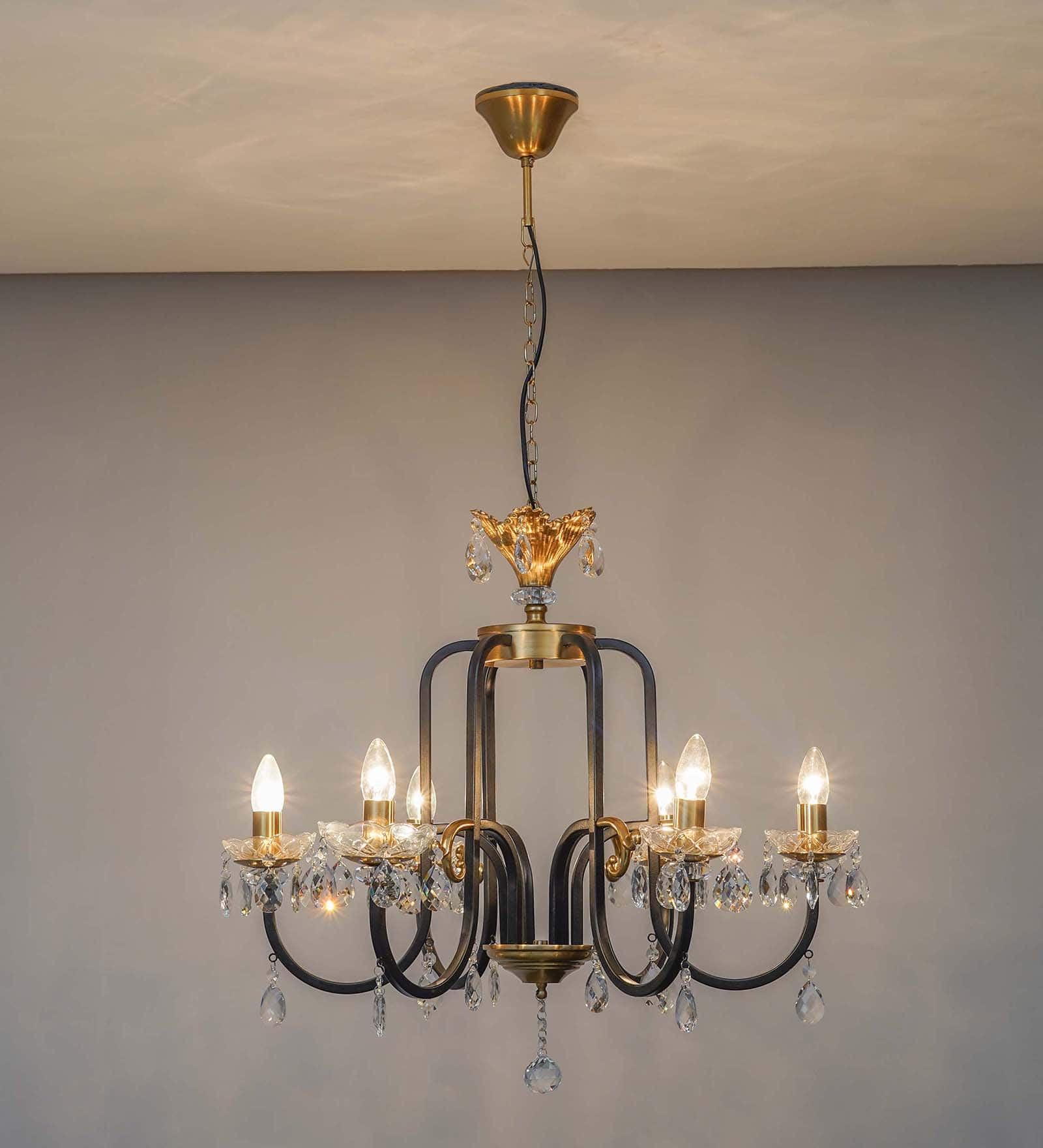 Margaret 6 Light Black and Antique Brass Crystal Chandelier