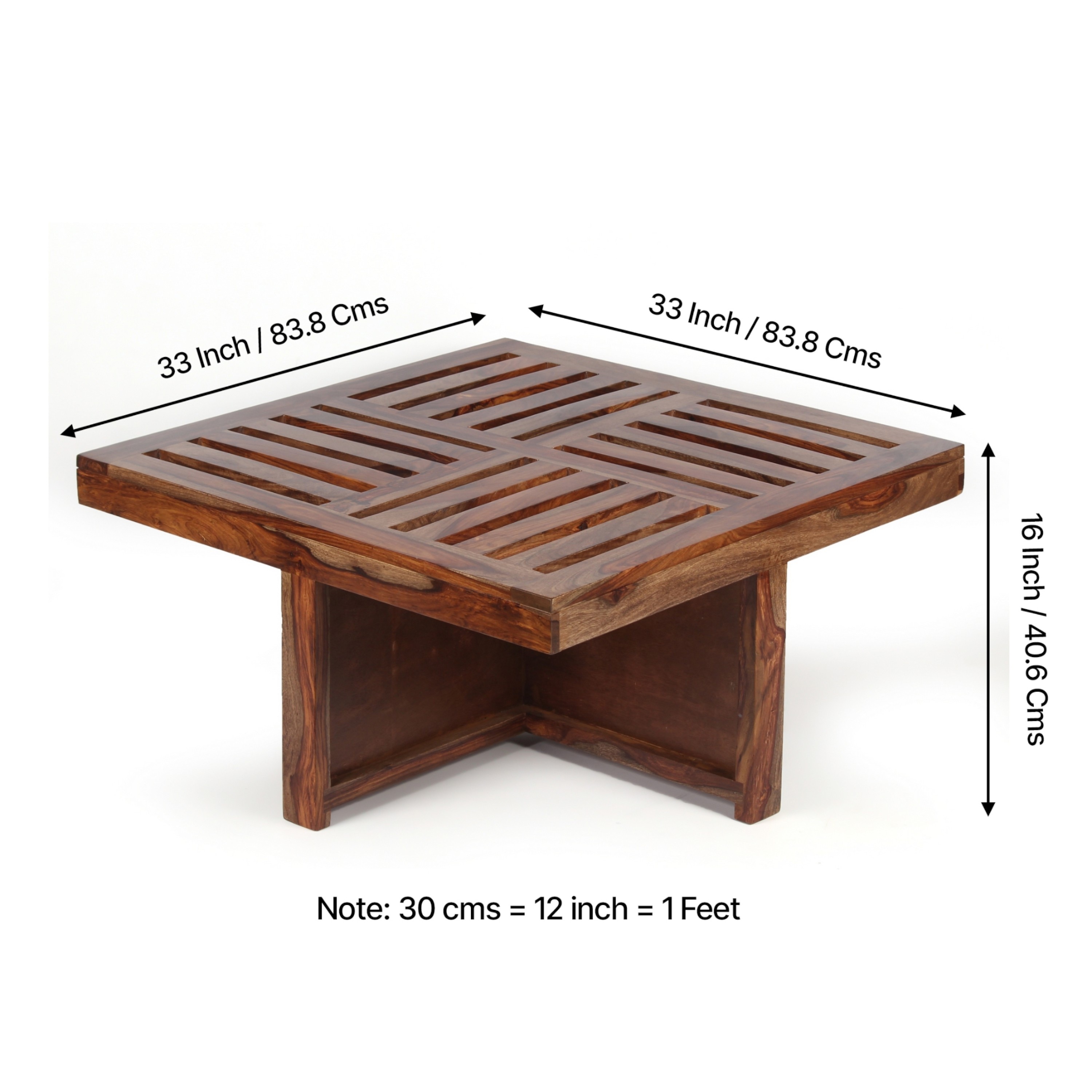 Palladio Sheesham Wood Coffee Table With 4 Stools Set In Teak Finish & Iron Grey Velvet Fabric Cushions