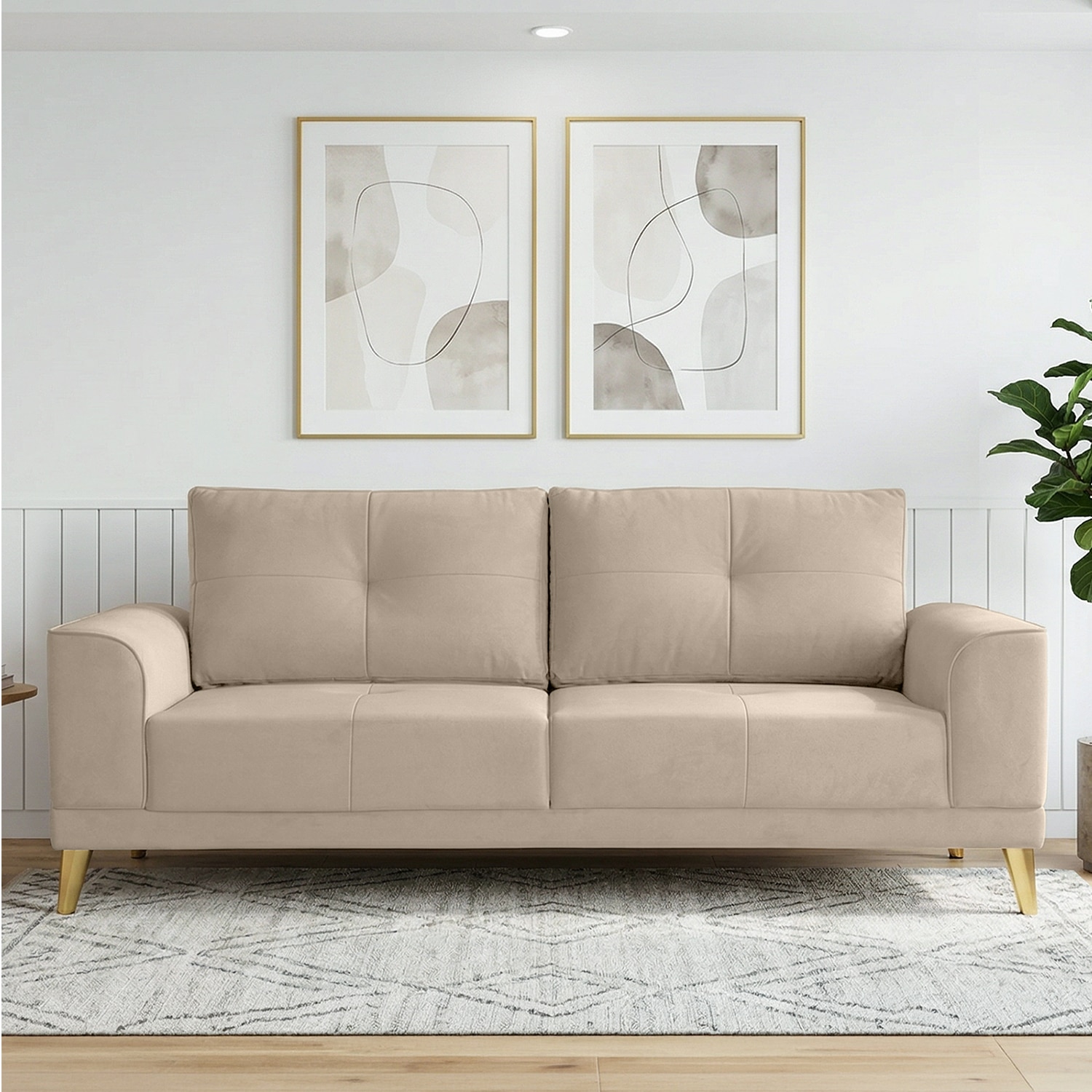Nency Velvet 3 seater Sofa Cream - Home Lifestylez